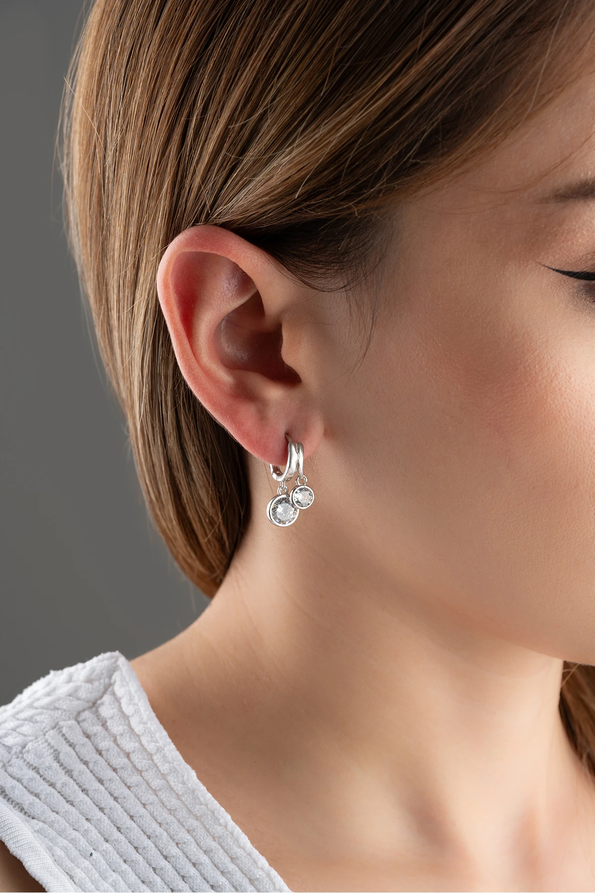 Gümüş Çift Taşlı Küpe