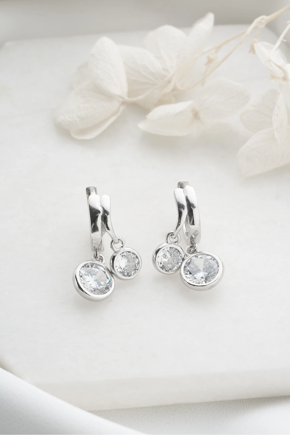 Gümüş Çift Taşlı Küpe