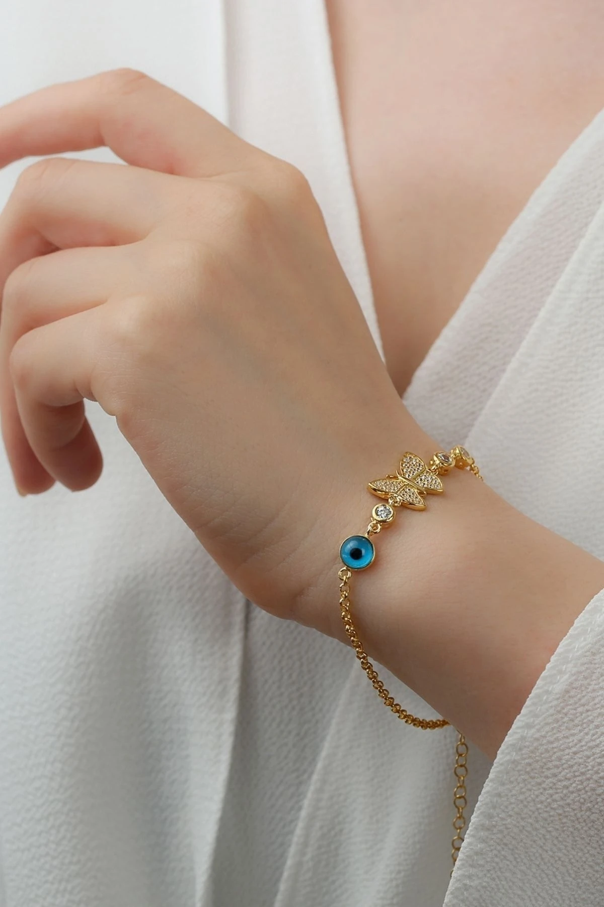 Gümüş Nazar Boncuklu Yusufçuk Bileklik