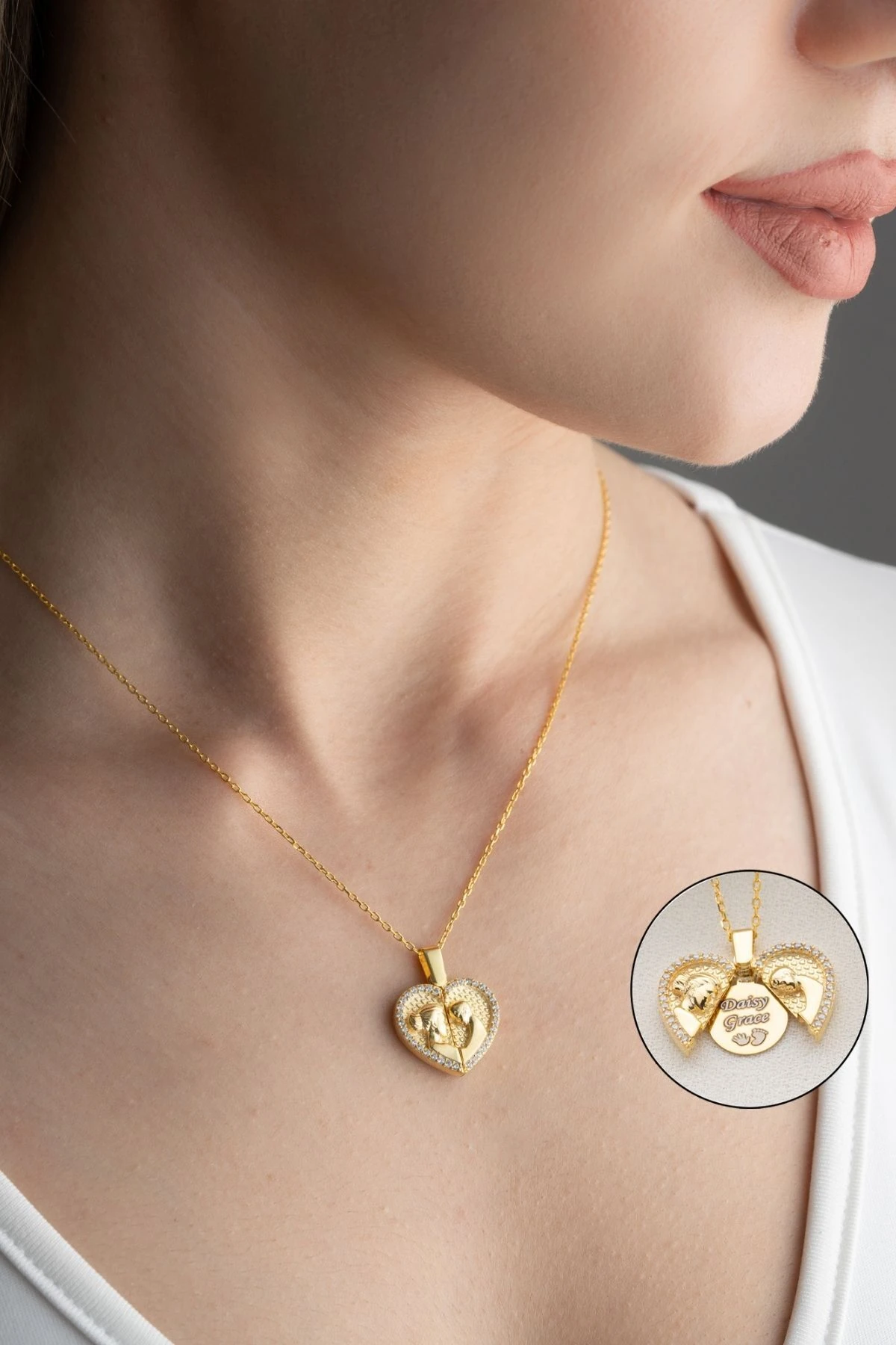 Gümüş Açılabilen Isimli Anne Bebek Kolye