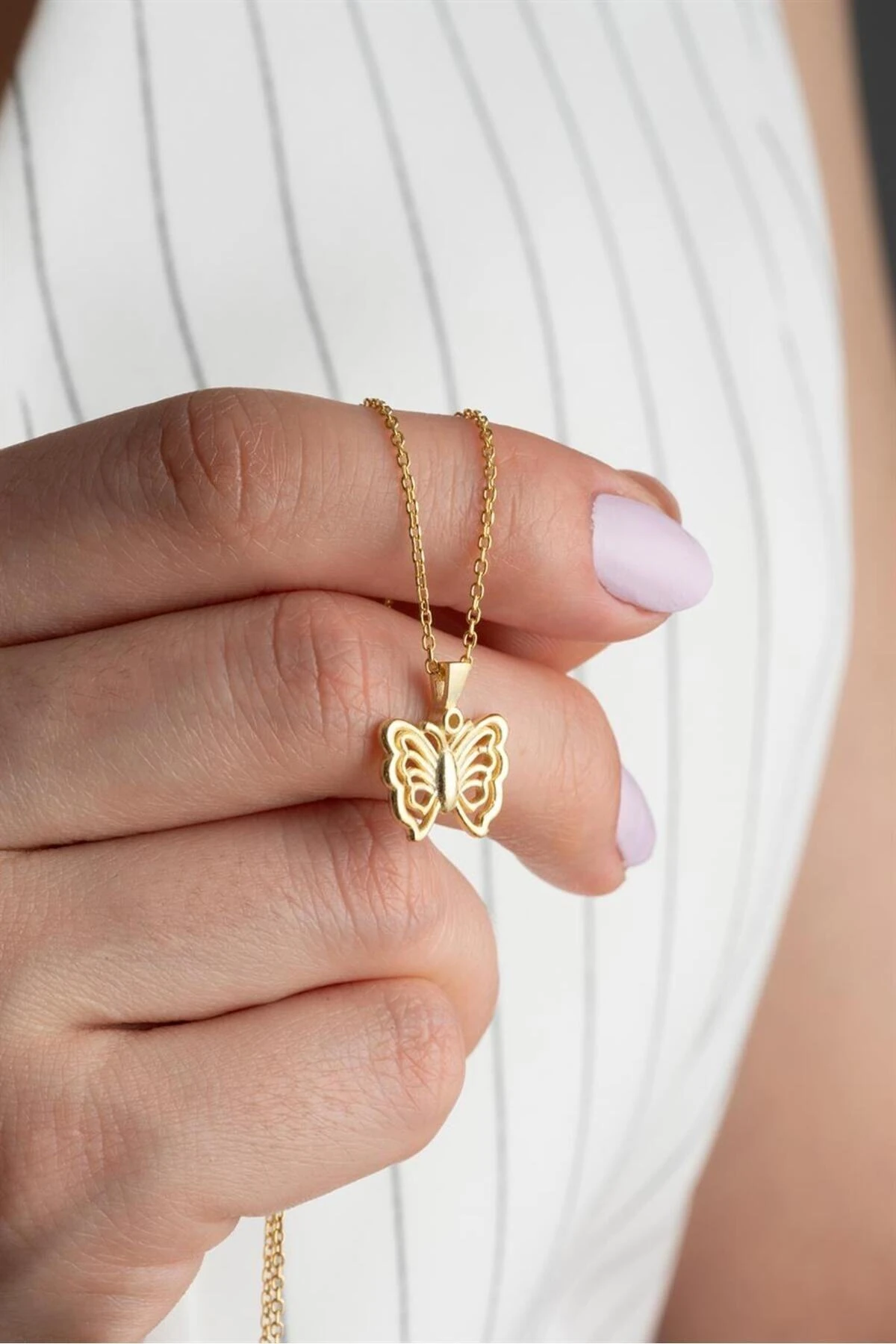 Gümüş Gold Kelebek Kolye