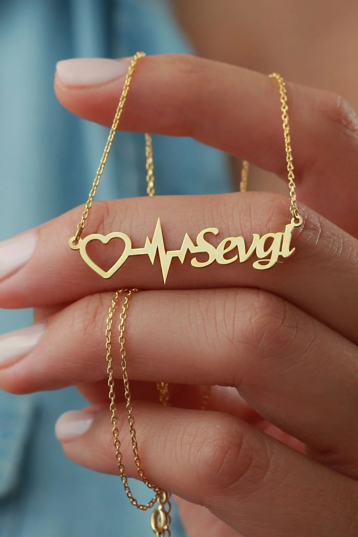 Gümüş Isimli Kalp Ritim Kolyesi