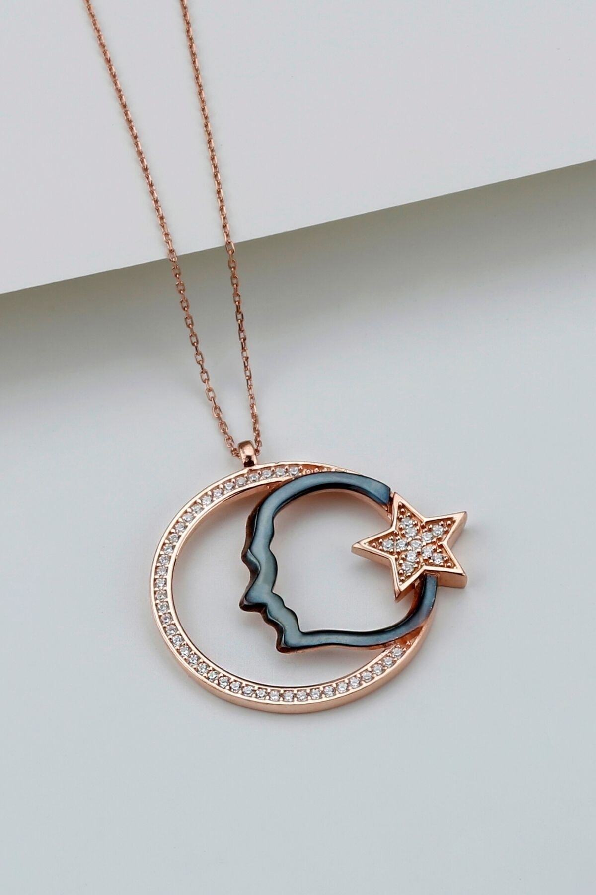 Gümüş Atatürk Silueti Ay Yıldız Kolye