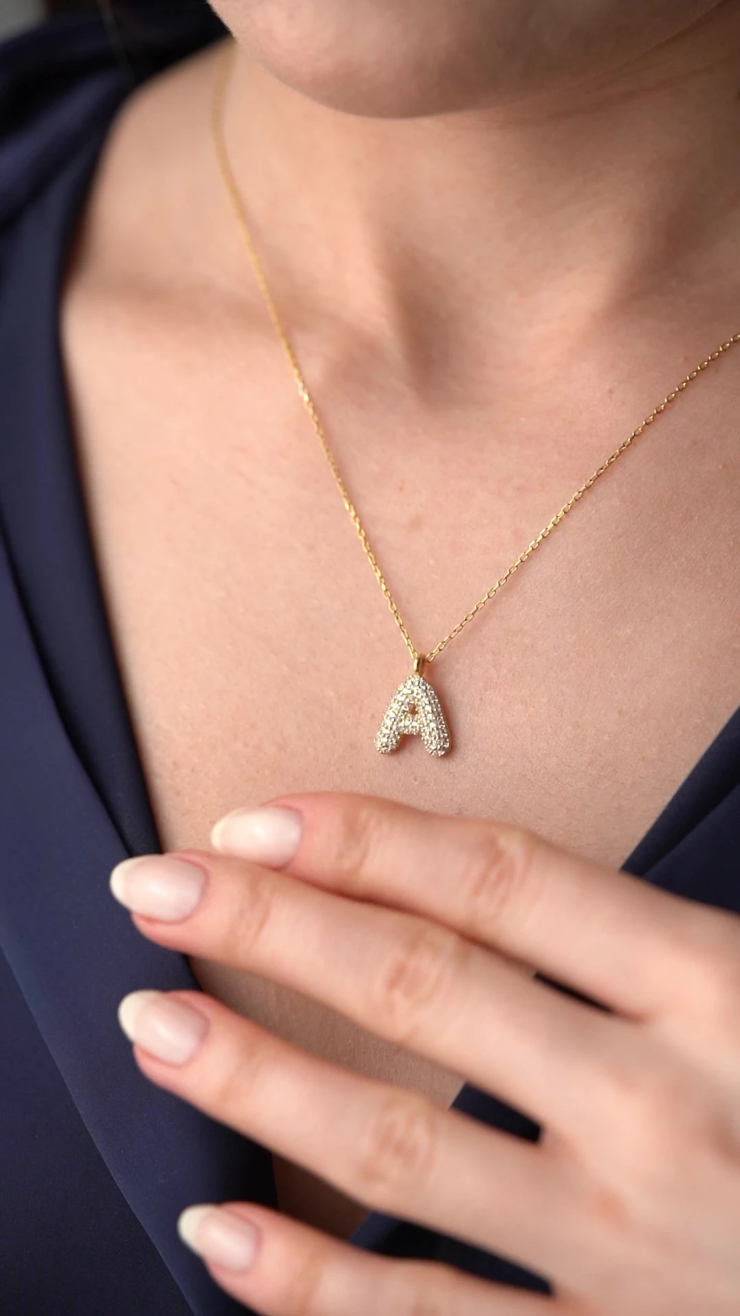 Gümüş Zirkon Taşlı Balon Harf Kolye