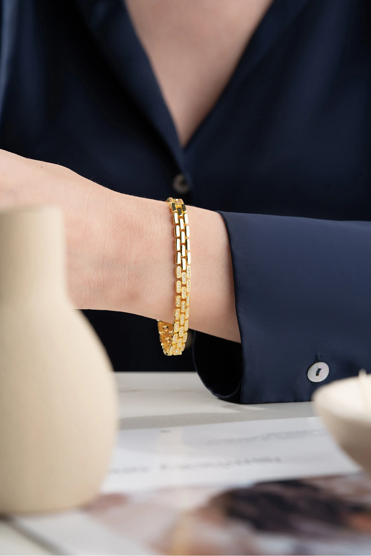 Gümüş Zirkon Taşlı Bileklik