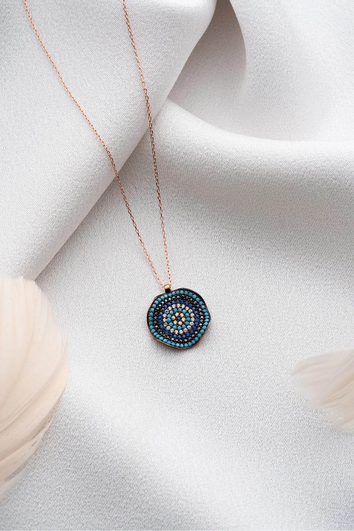 Gümüş Rose Nazarlı Kolye