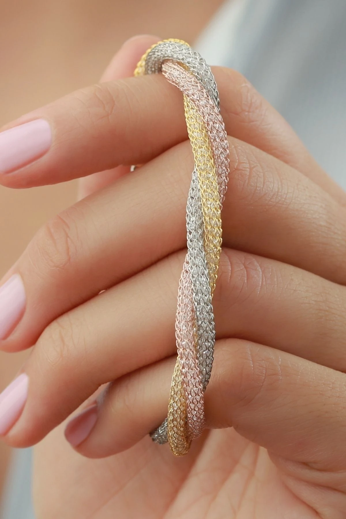 3 Renk Hasır Gümüş Bileklik