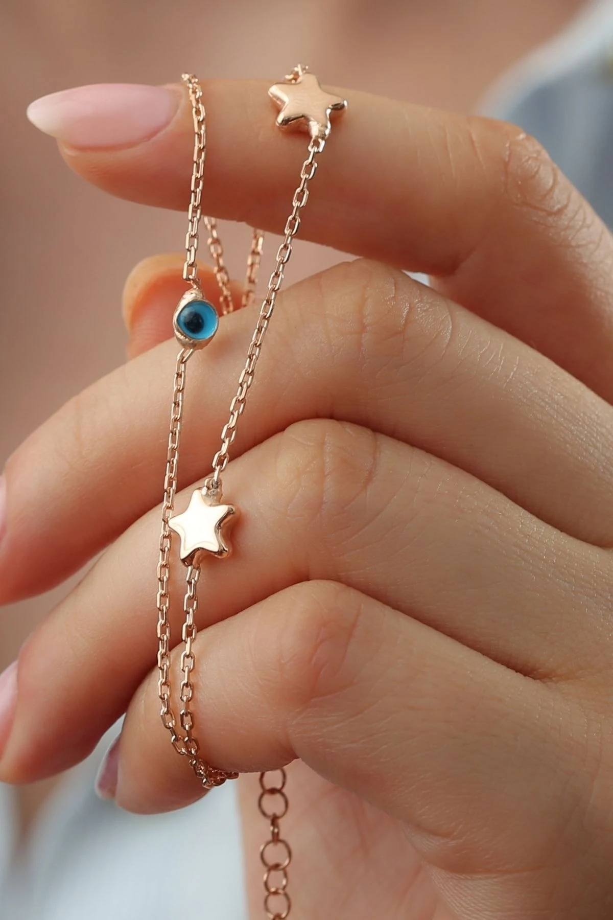 Gümüş Nazarlı Yıldız Çiftli Bileklik