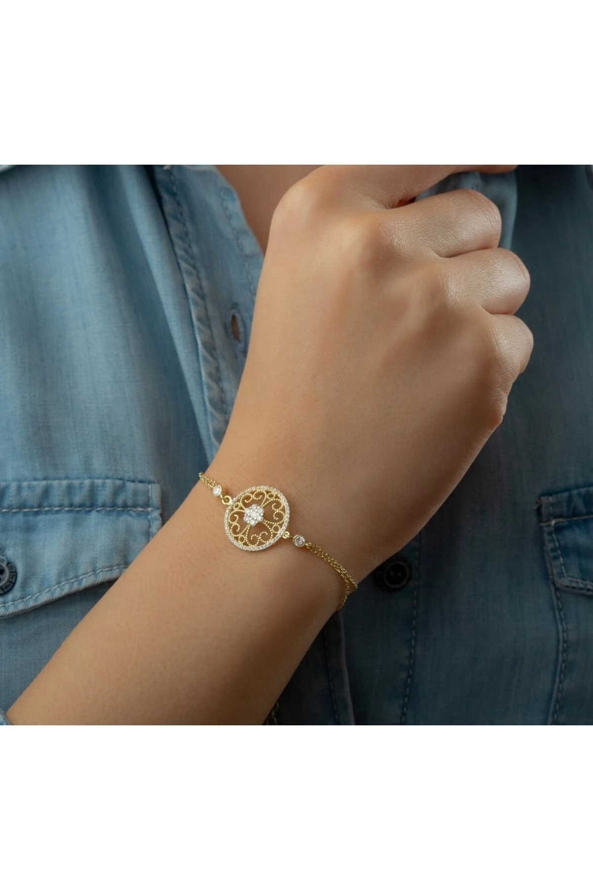 Çiçek Gold Gümüş Bileklik