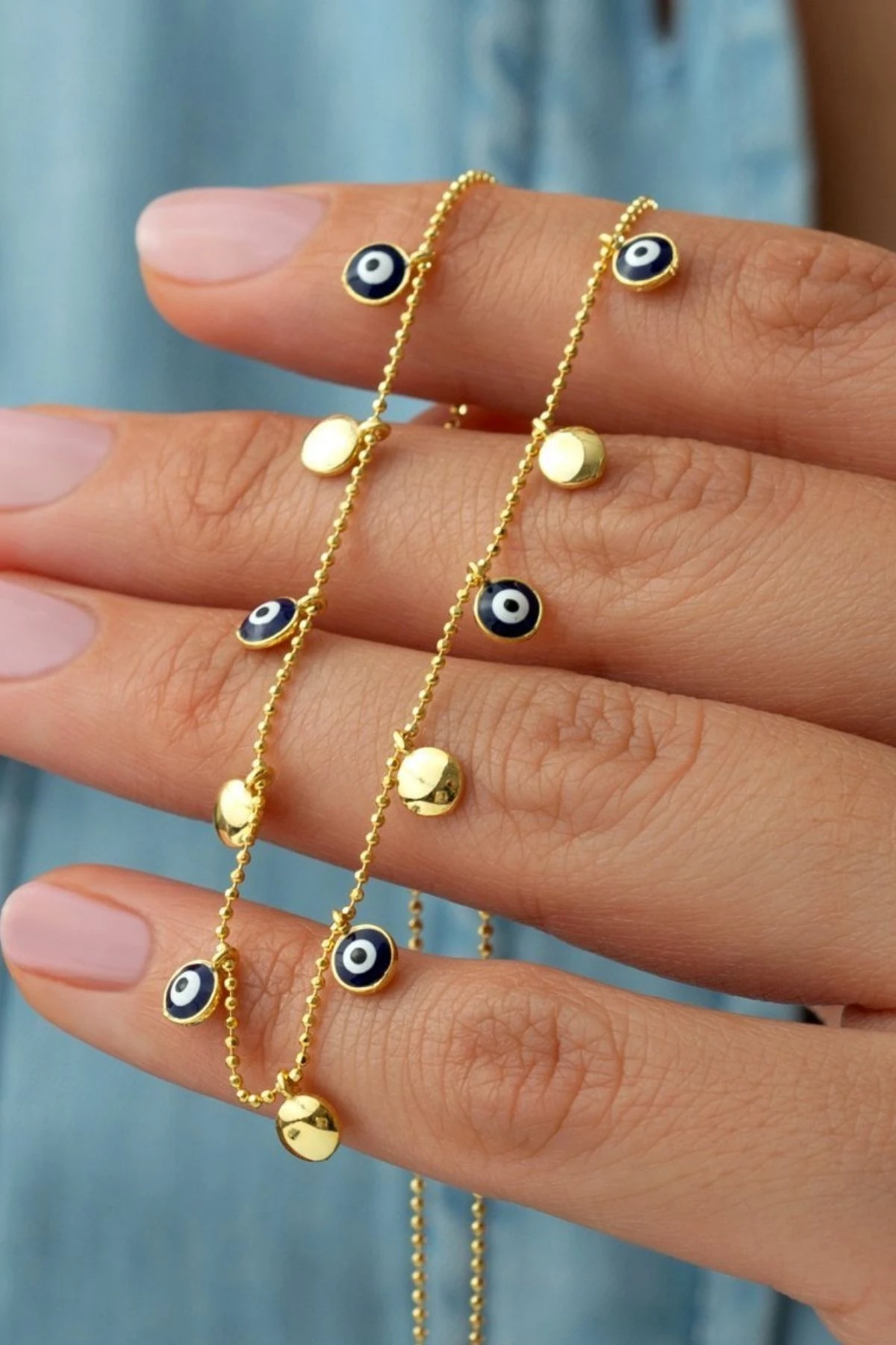 Gümüş Nazarlı Pullu Şans Kolyesi