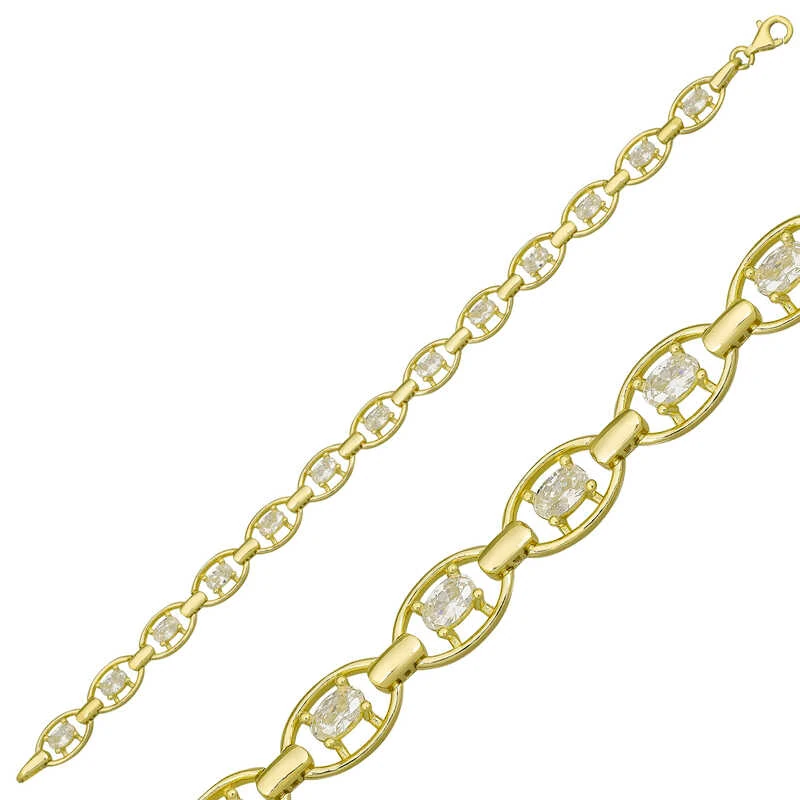 Gümüş Gold Oval Su Yolu Bayan Bileklik