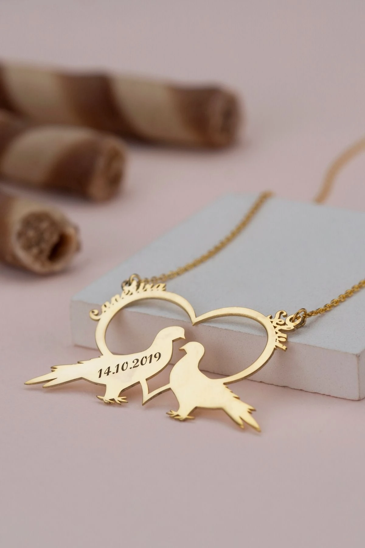 Gümüş Isimli Aşk Kuşları Kolye