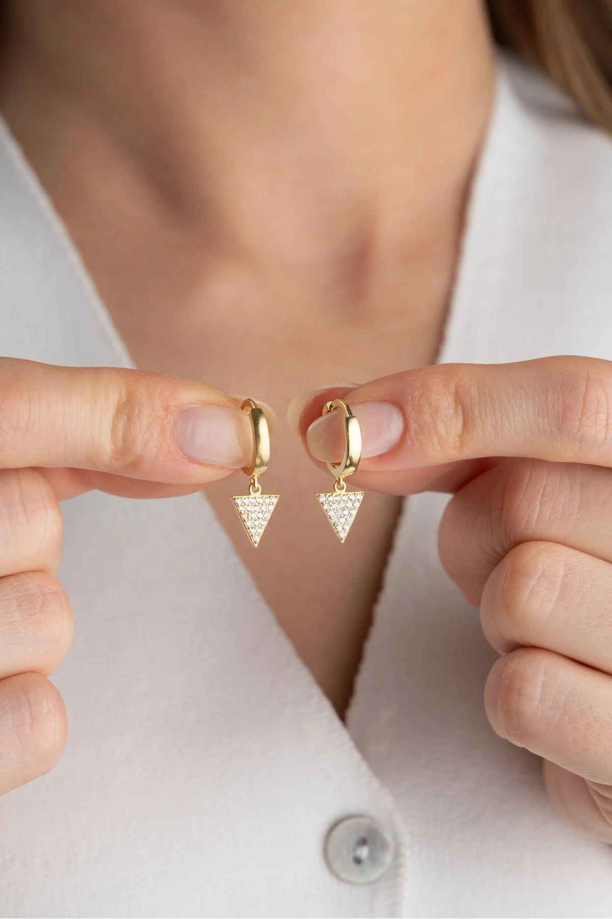 Gümüş Üçgen Halka Küpe