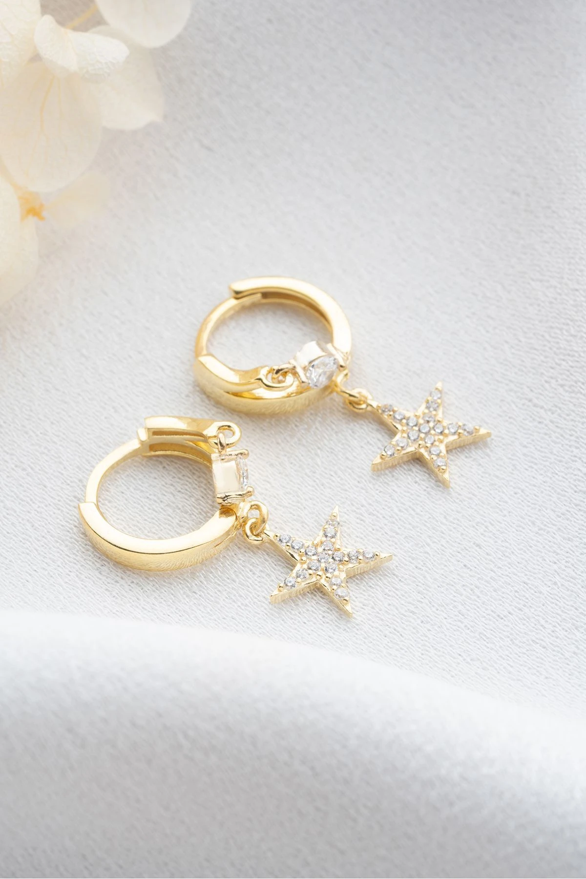 Gümüş Gold Çift Taşlı Yıldız Küpe