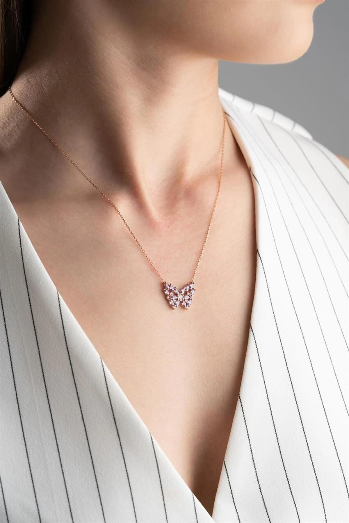 Rose Kelebek Gümüş Kolye