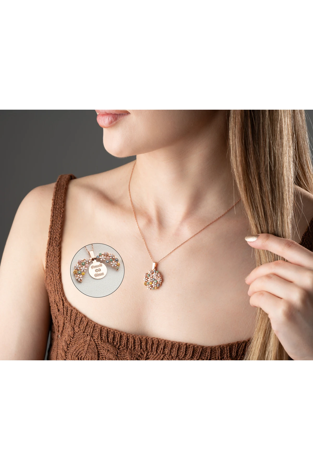 Gümüş Açılabilen İsimli Çiçek Buketi Kolye