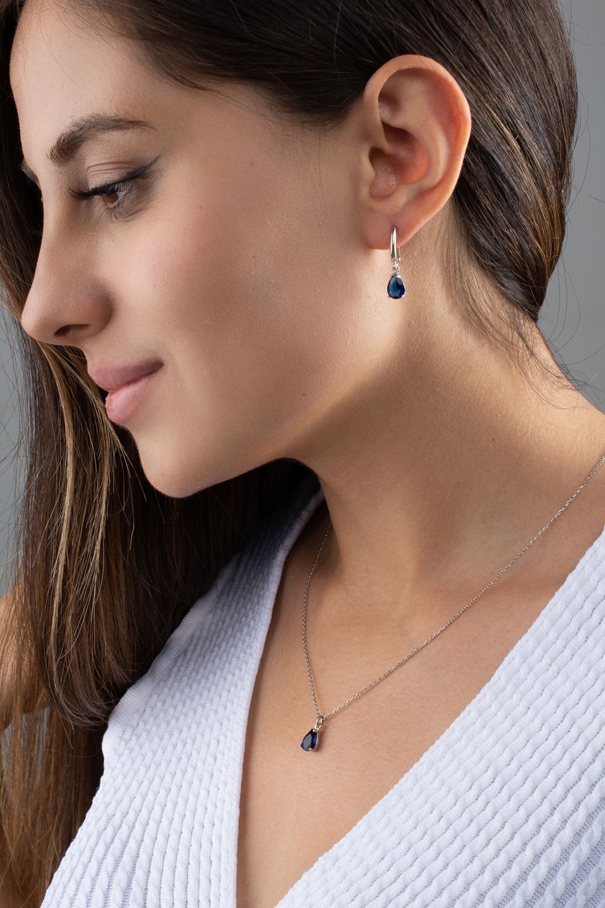 Gümüş Damla Model Kolye Küpe Seti