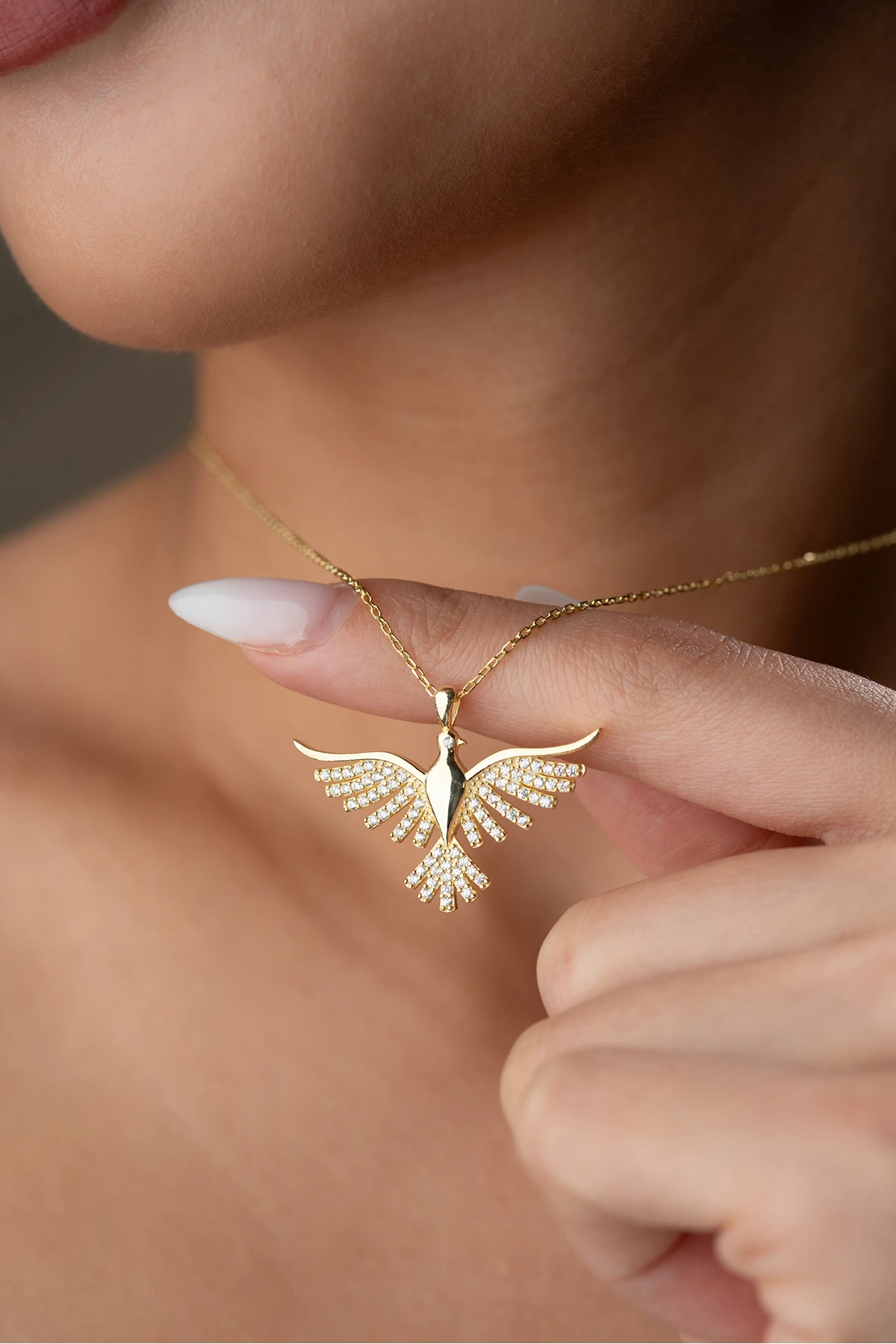 Gümüş Işıklı Kutuda Anka Kuşu Kolye