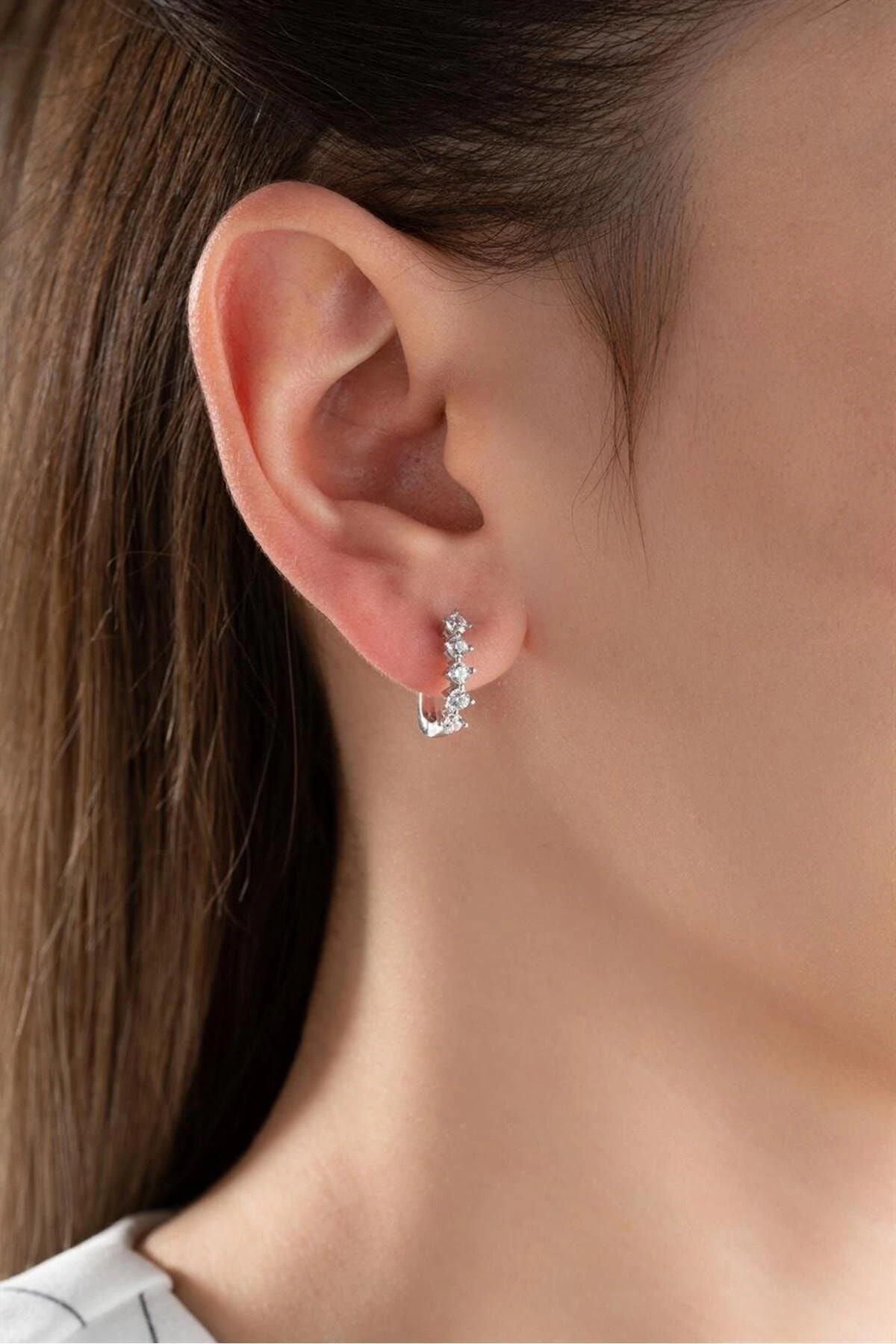 5 Taşlı Tasarım Gümüş Küpe