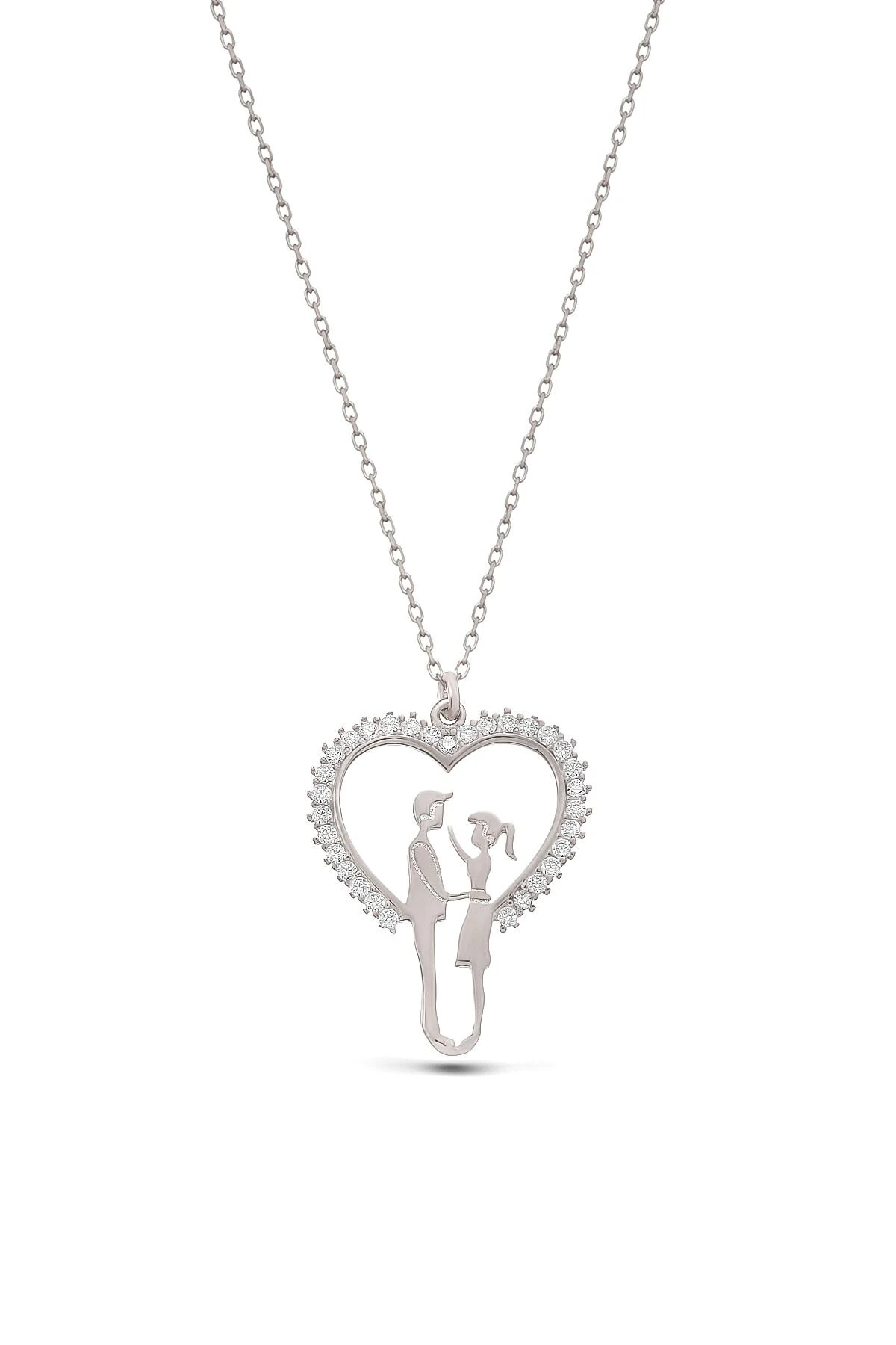 Gümüş Mutlu Çift Kalp Kolye