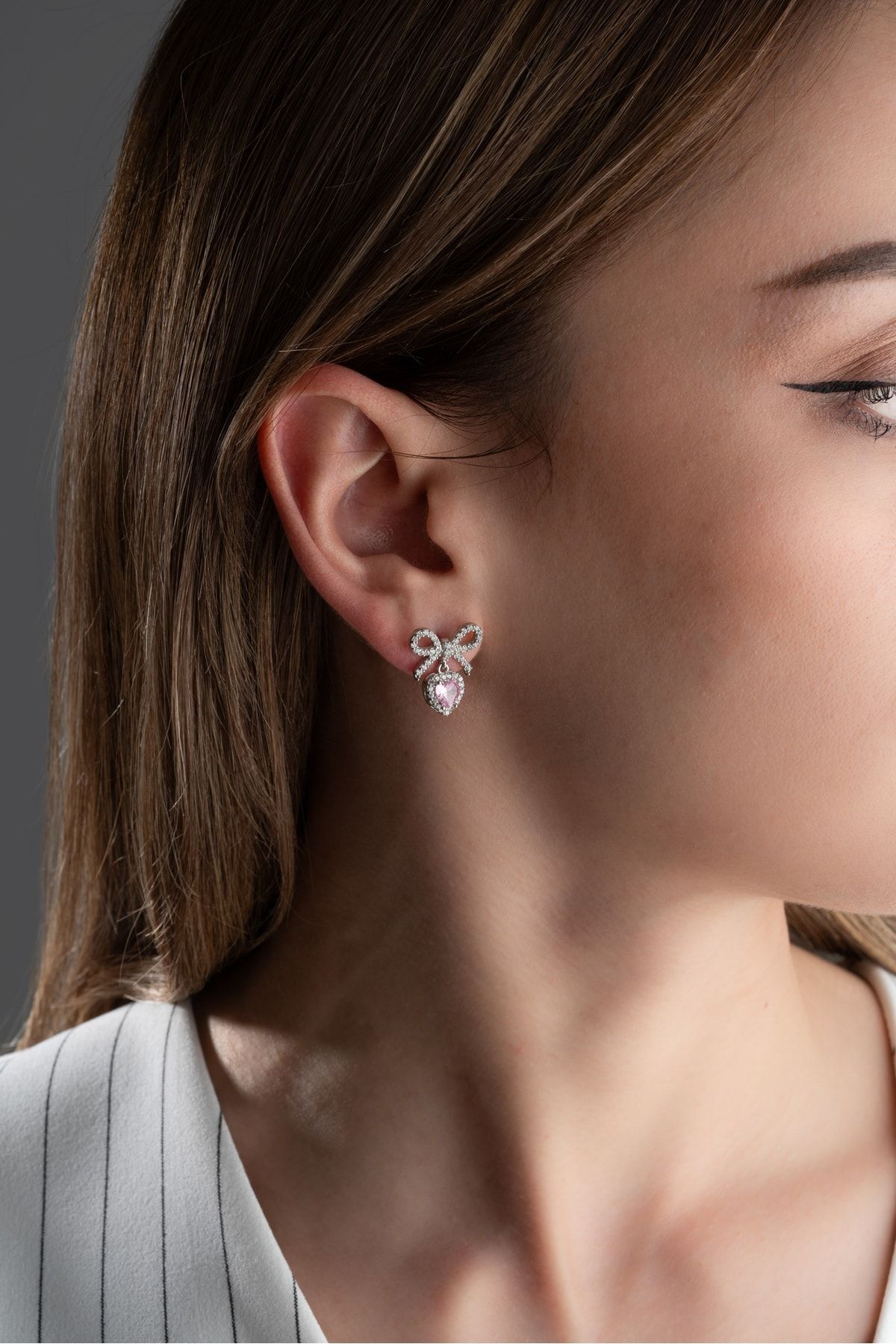 Gümüş Fiyonklu Kalp Küpe