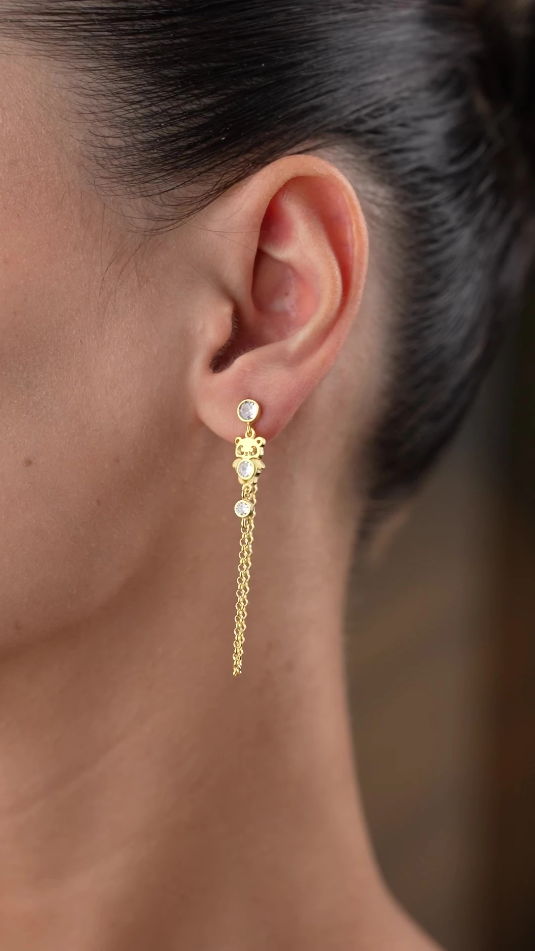 Gümüş Sallantılı Zincirli Panda Küpe