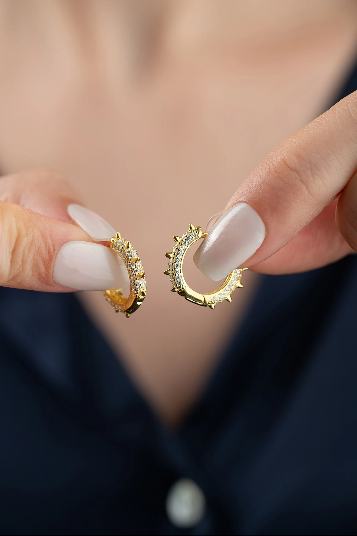 Gümüş Gold Zirkon Taşlı Halka Küpe