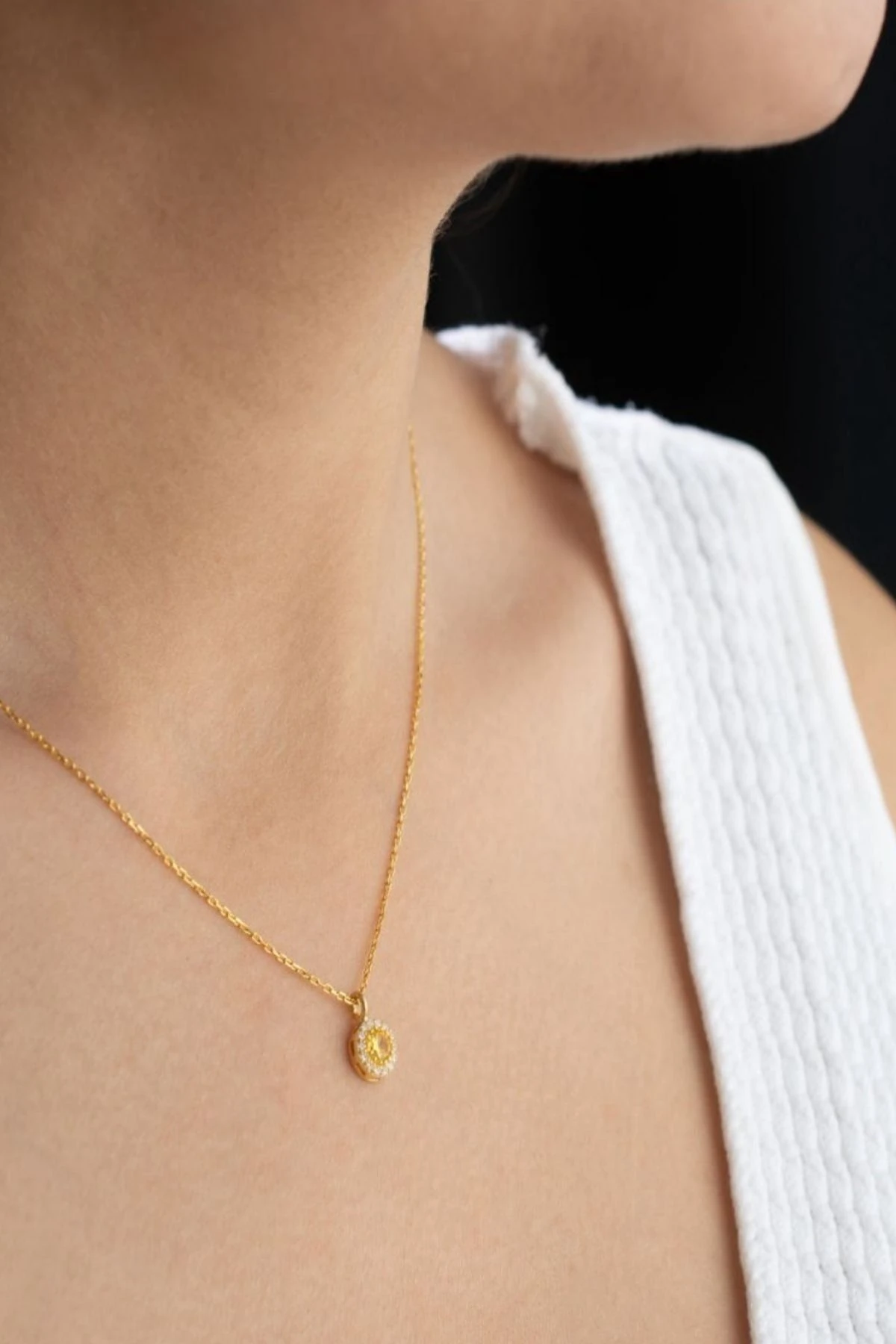 Gümüş Kasım Ayı Doğum Taşı ( Citrine ) Kolye - Küpe Seti