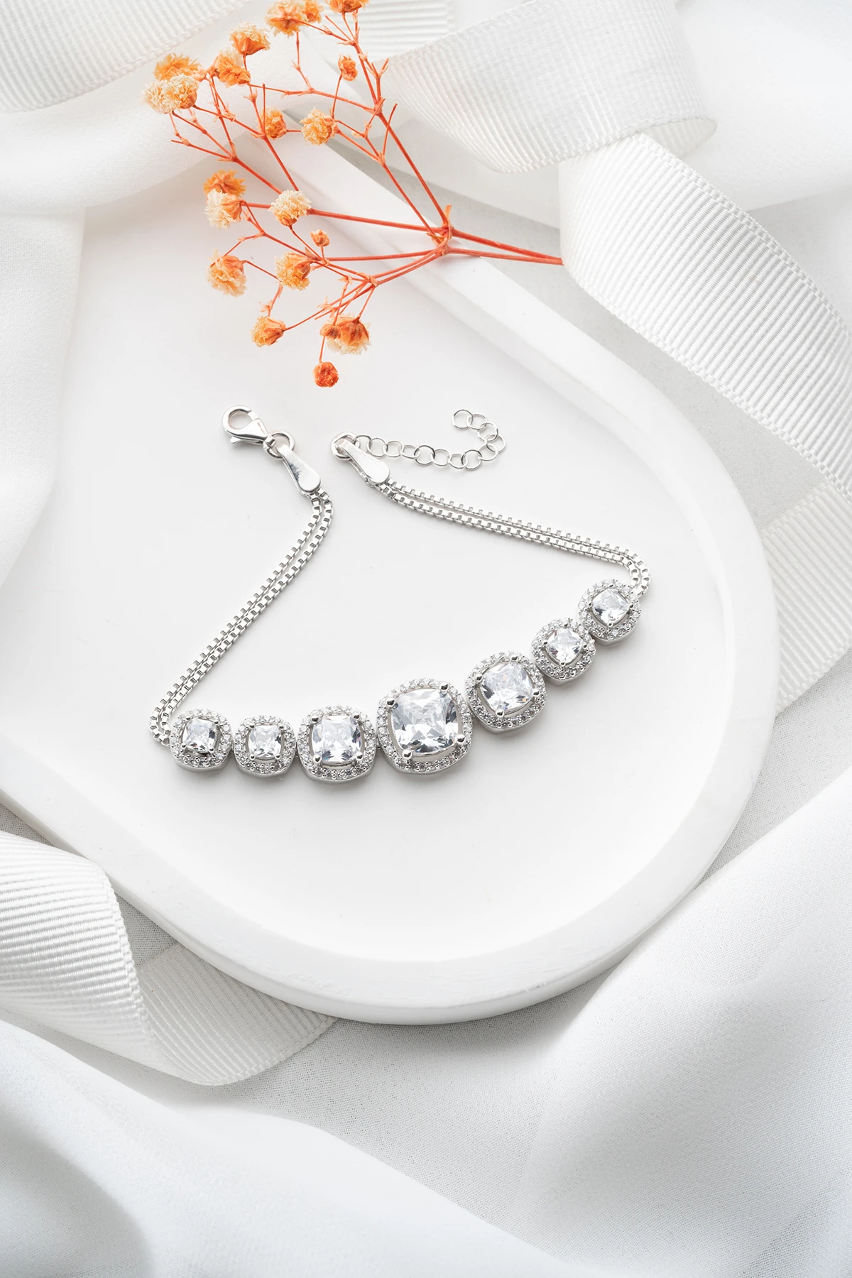 Gümüş Baget Taşlı Bileklik