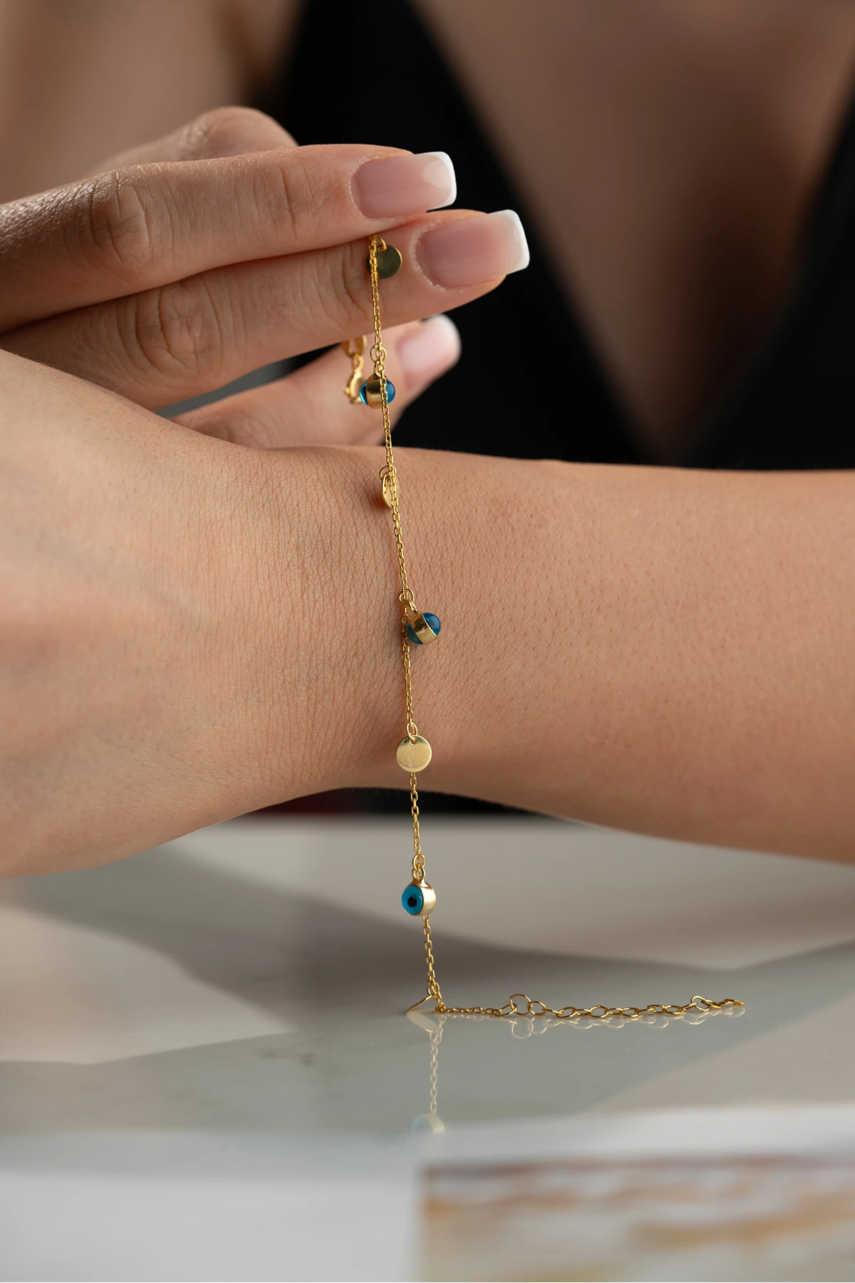 Gümüş Nazar Gözlü Pullu Bileklik