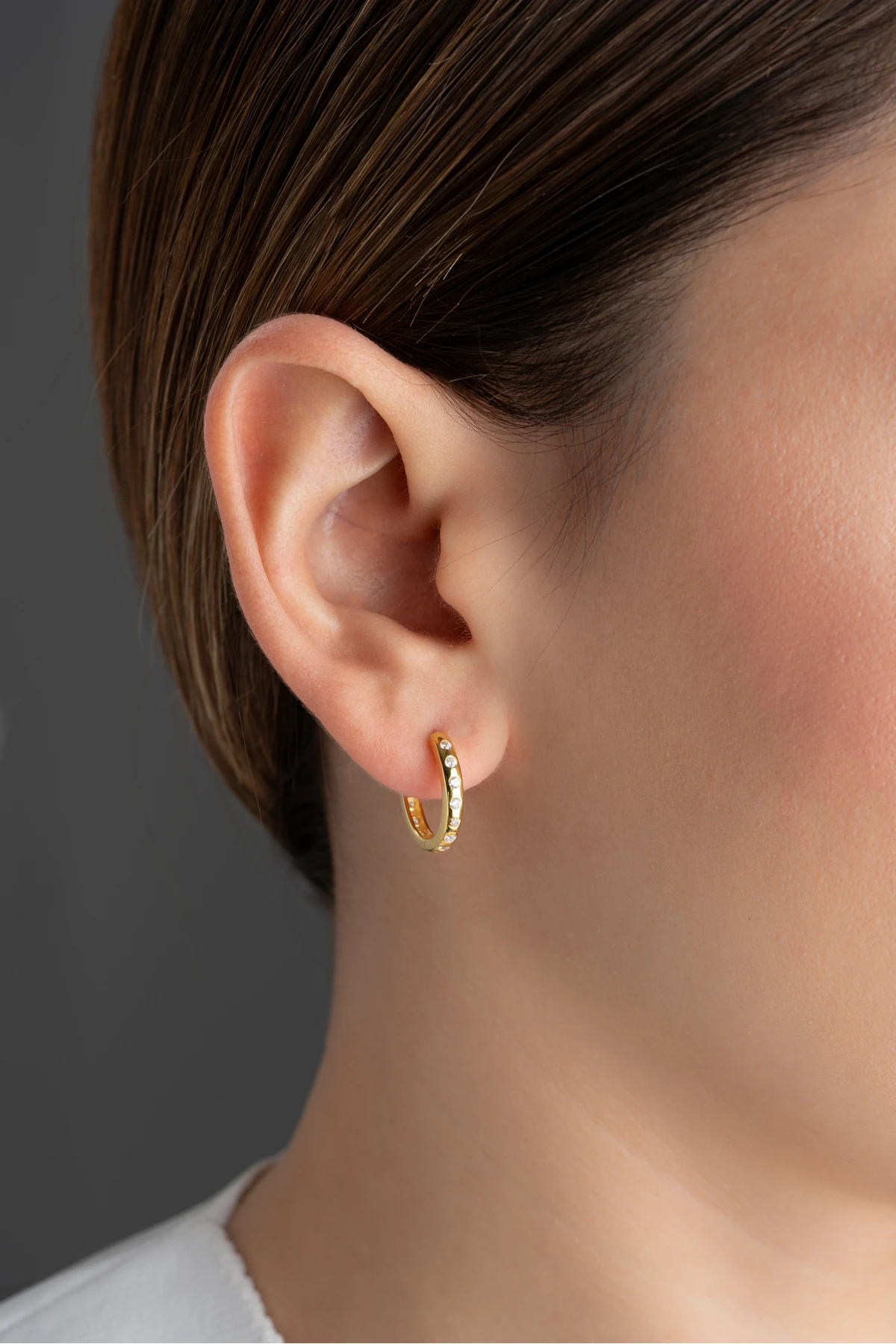 Gümüş Zirkon Taşlı Halka Küpe