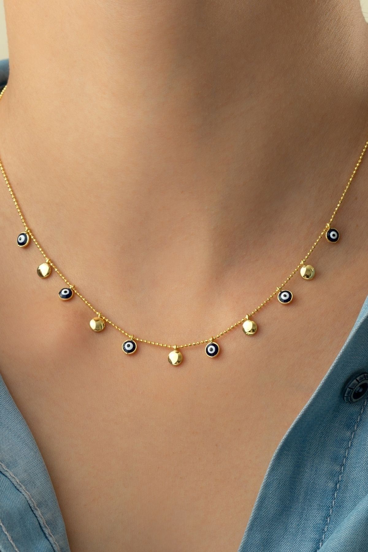 Gümüş Gold Nazarlı Şans Kolye