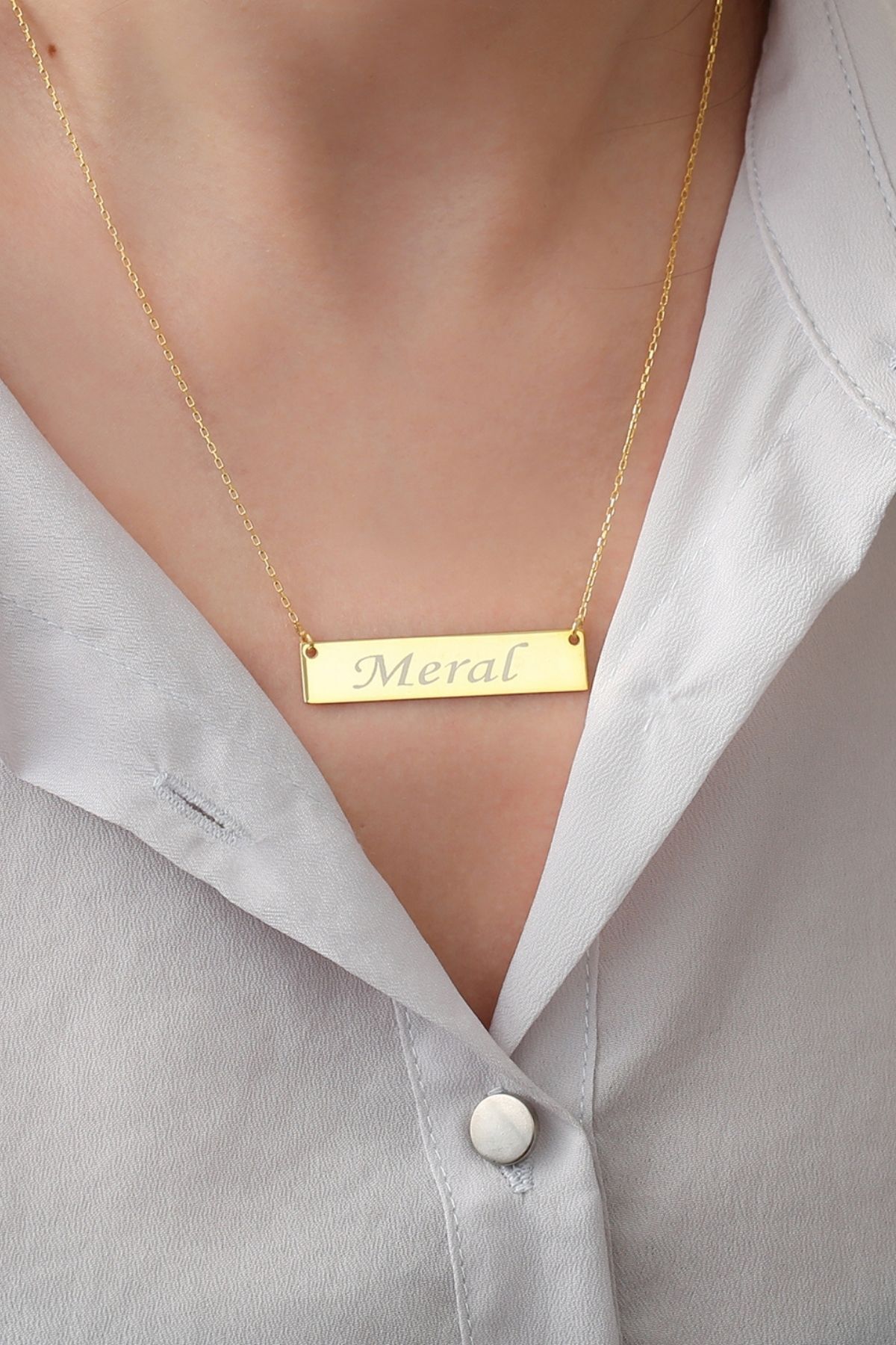 Gümüş Kişiye Özel Isimli Yatay Plaka Kolye