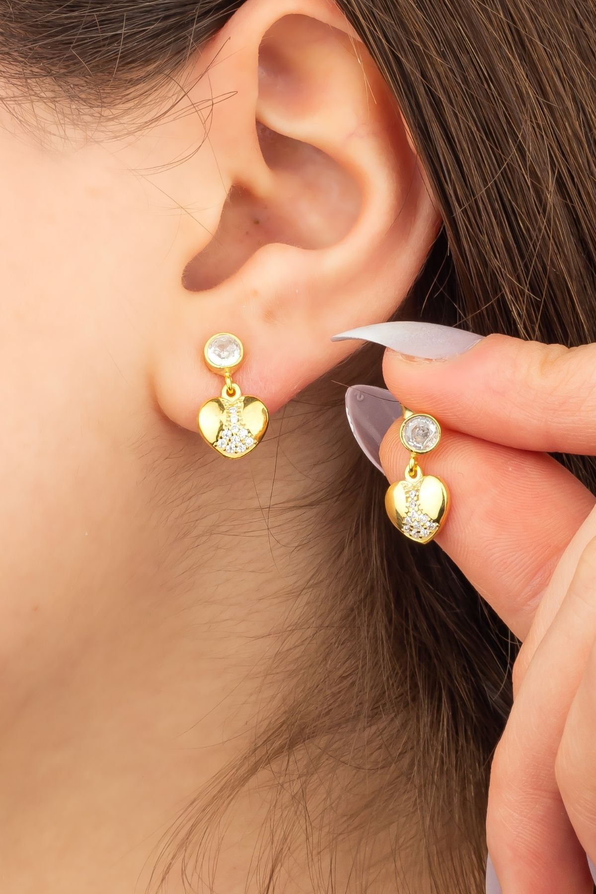 Gümüş Gold Kalp Küpe