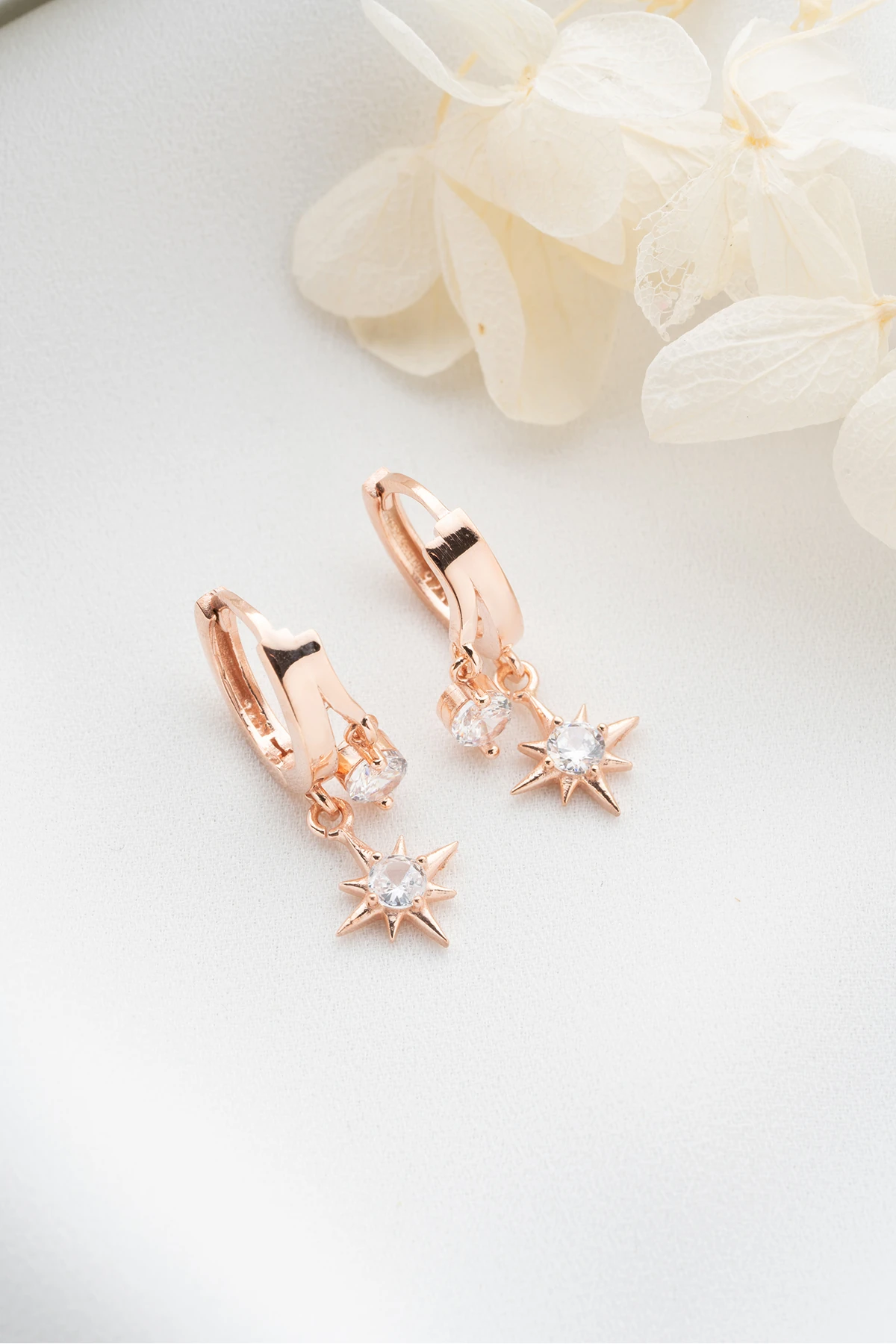 Gümüş Çift Kutup Yıldızı Taşlı Küpe