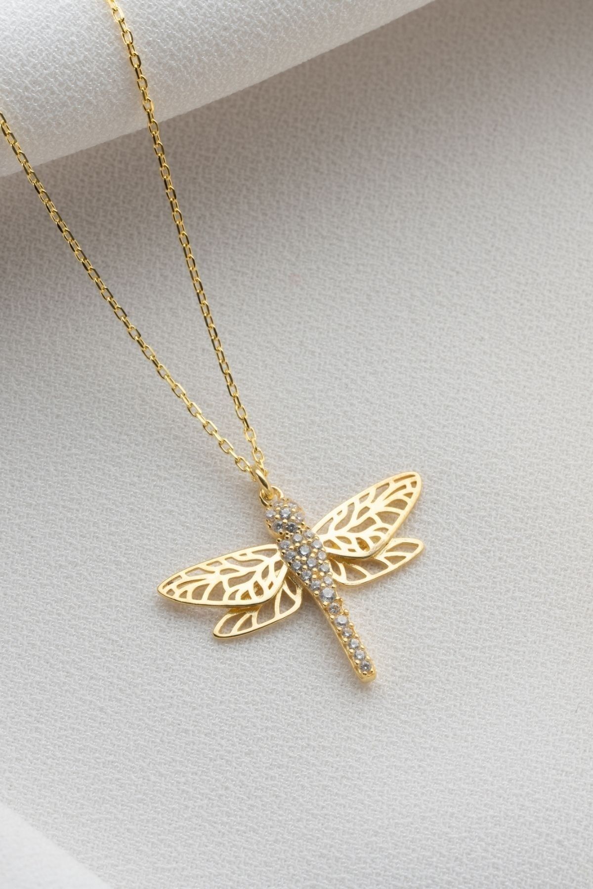 Gümüş Gold Zirkon Taşlı Yusufçuk Kolye