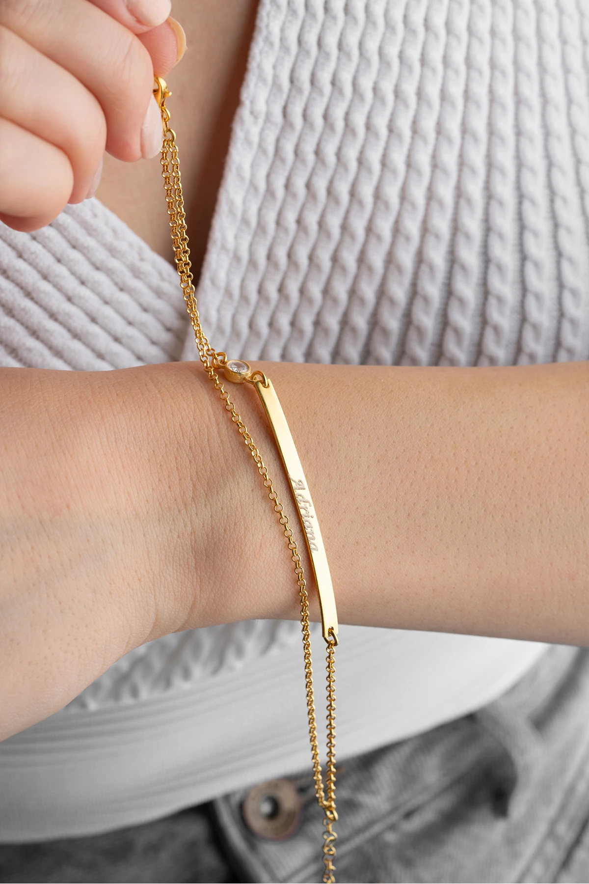 Gümüş Gold İsimli Tektaş Bileklik