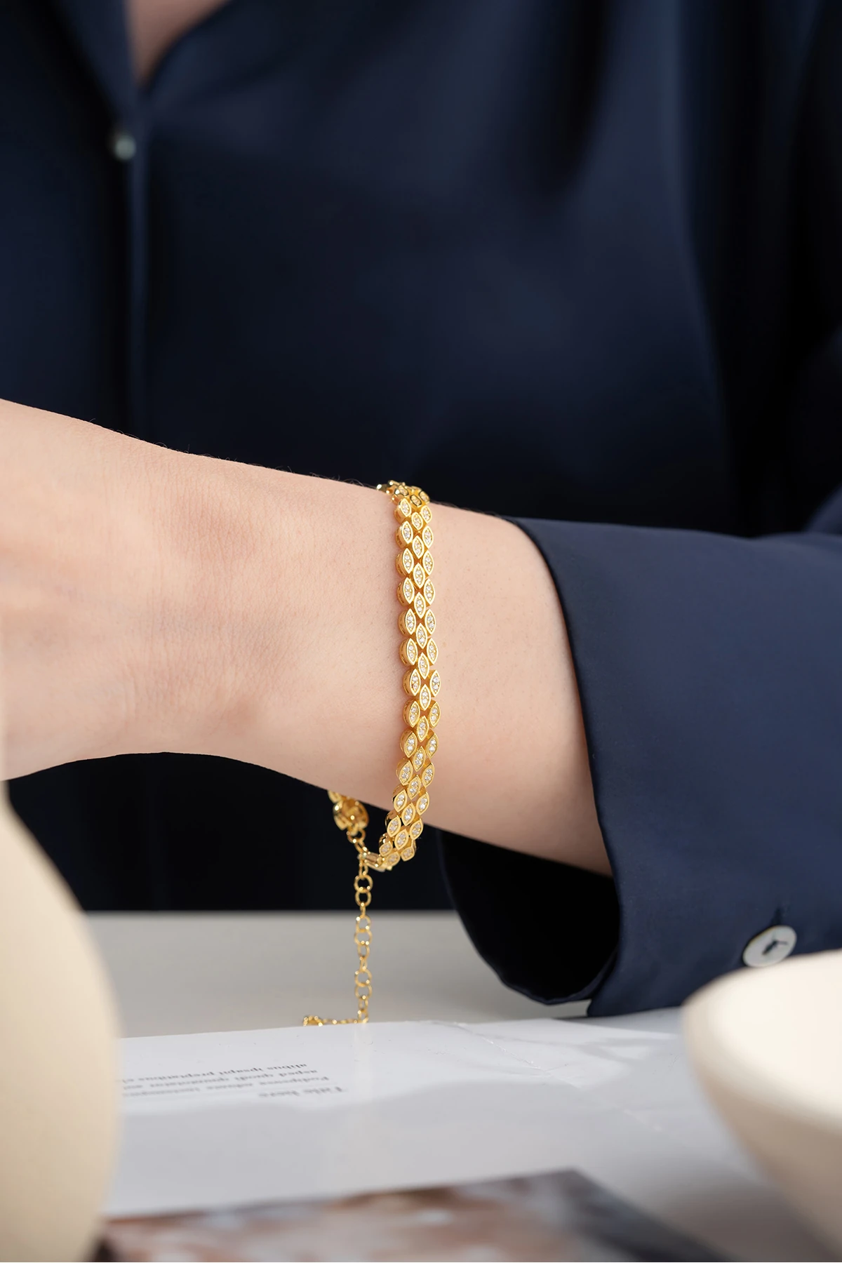 Gümüş Gold Zirkon Taşlı Bileklik