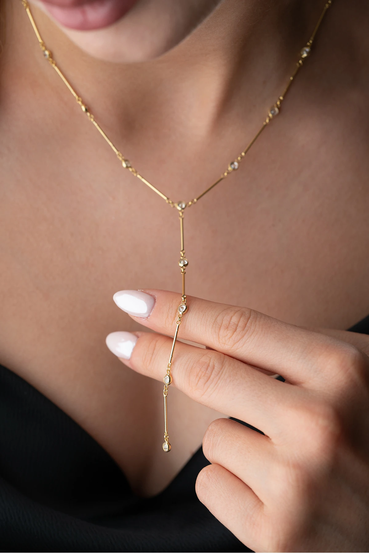 Gümüş Taşlı Y Zincir Kolye