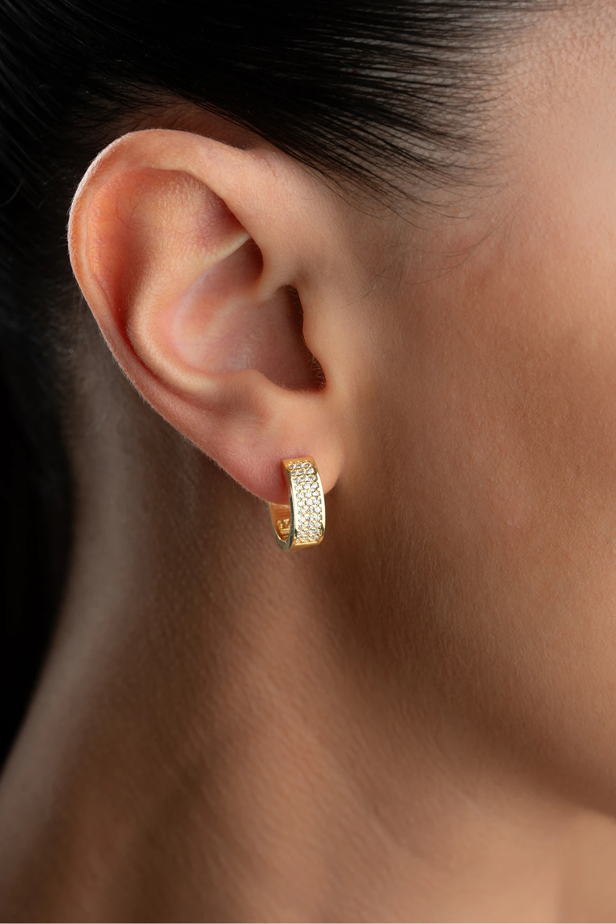 Gümüş Üç Sıra Taşlı Küpe