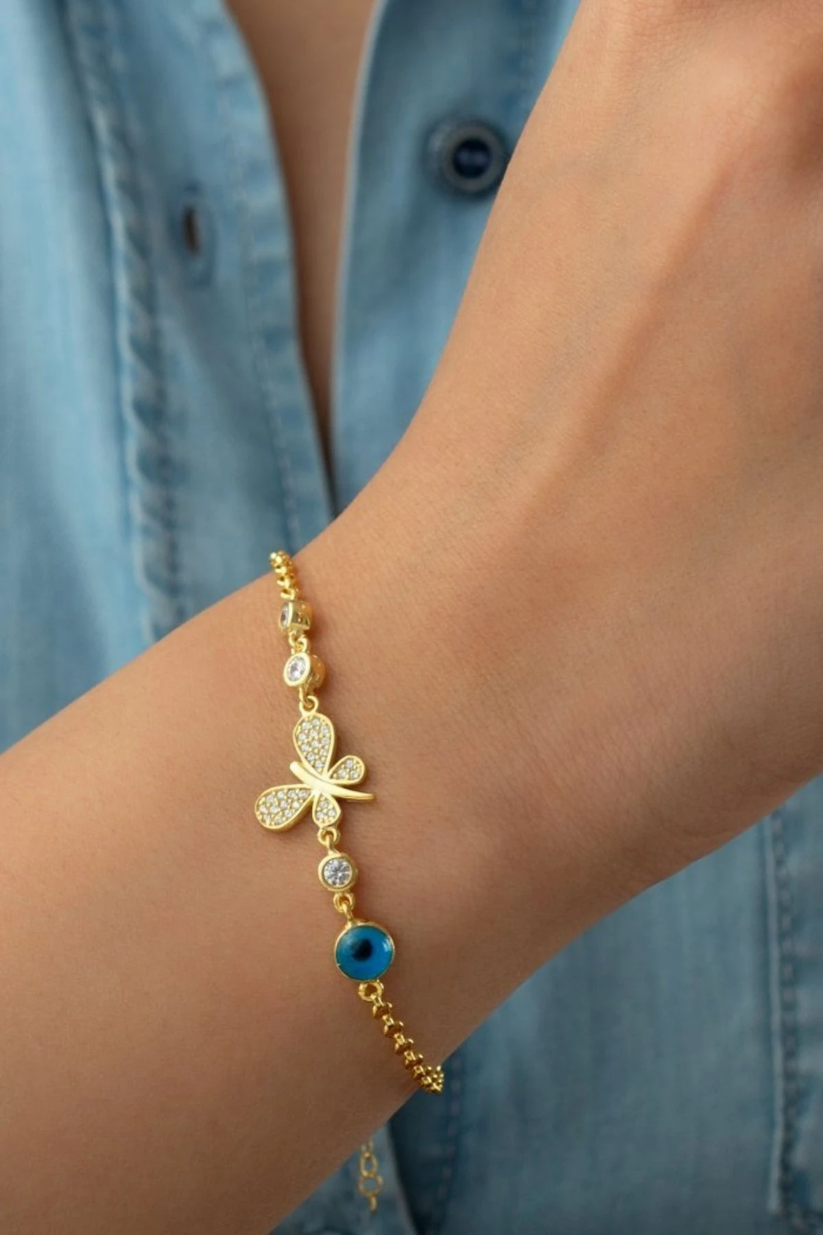 Gümüş Nazar Boncuklu Yusufçuk Bileklik