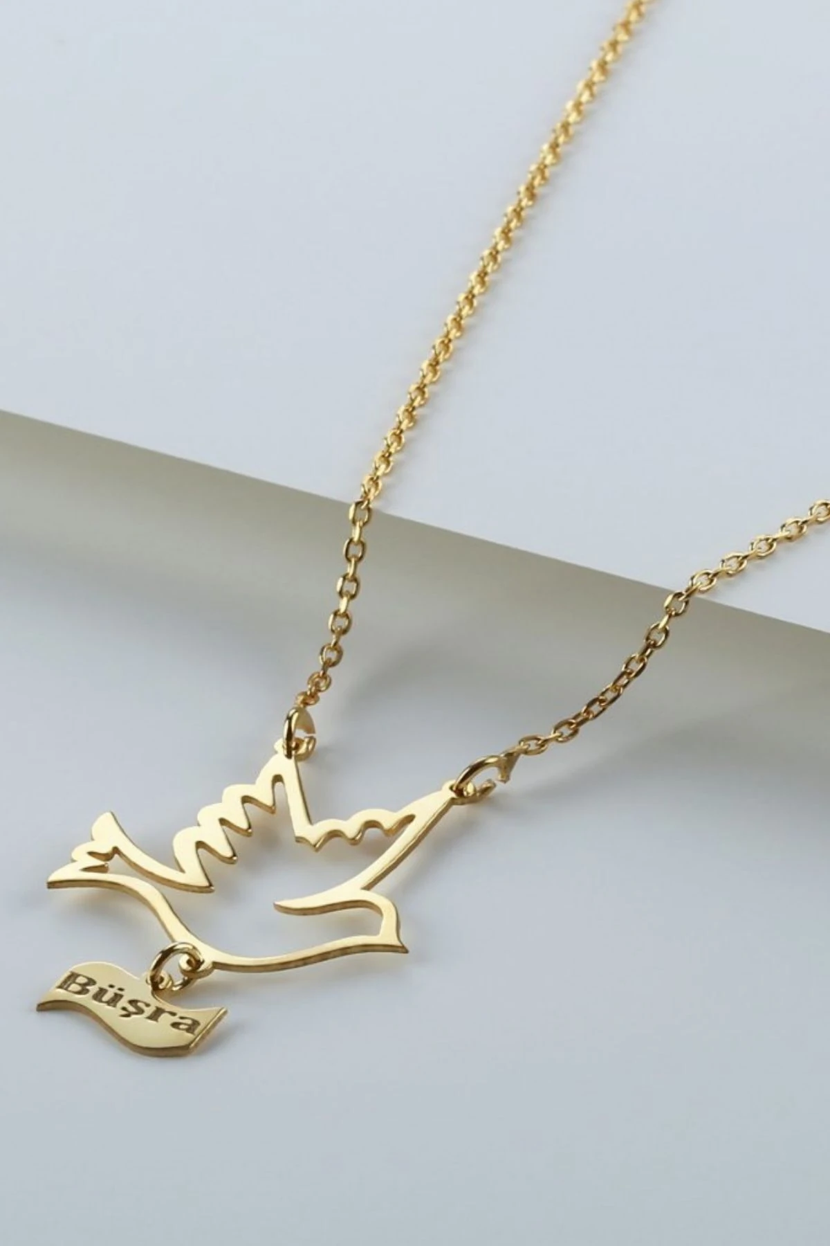 Gümüş Güvercin Kuş Silüetli Isimli Kolye