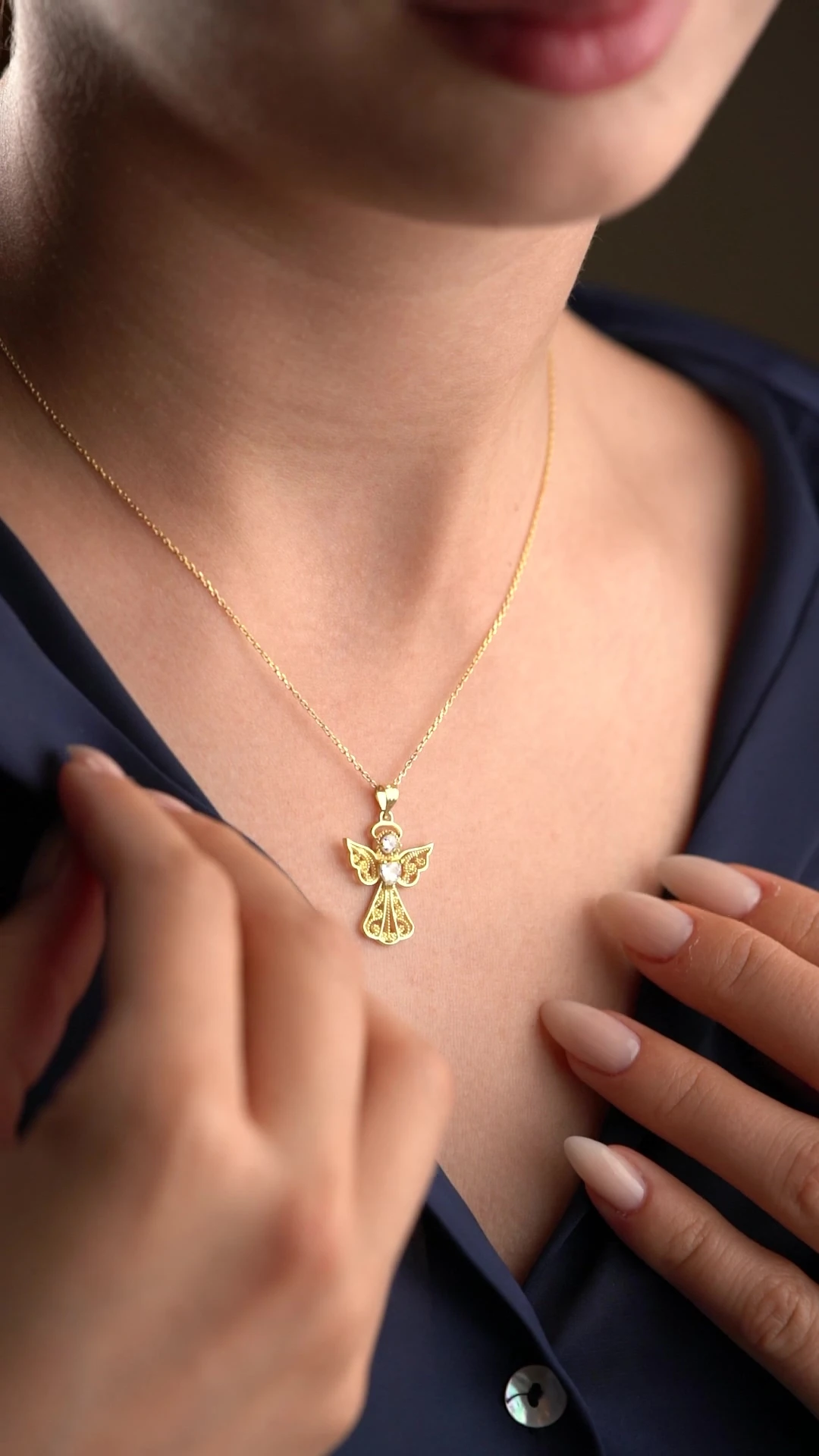 Gümüş Gold Işıklı Kutu Kalp Tektaş Melek Kolye