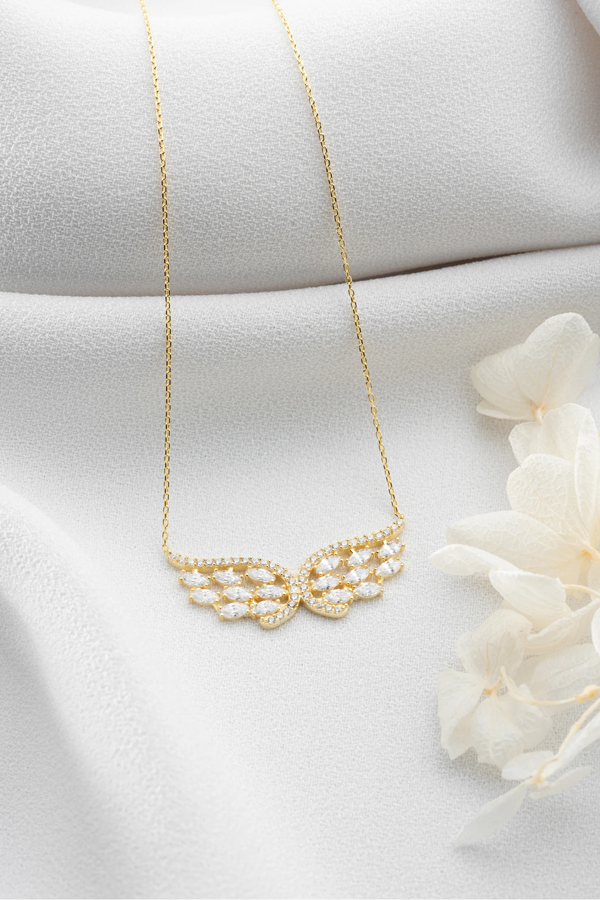 Gümüş Gold Baget Taşlı Kanat Kolye