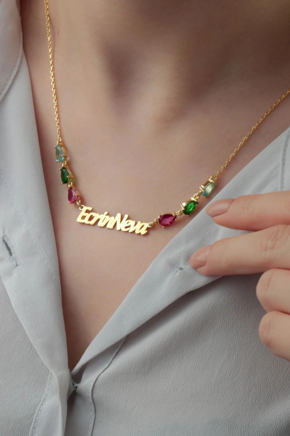 Gümüş Isimli Renkli Taş Kolye