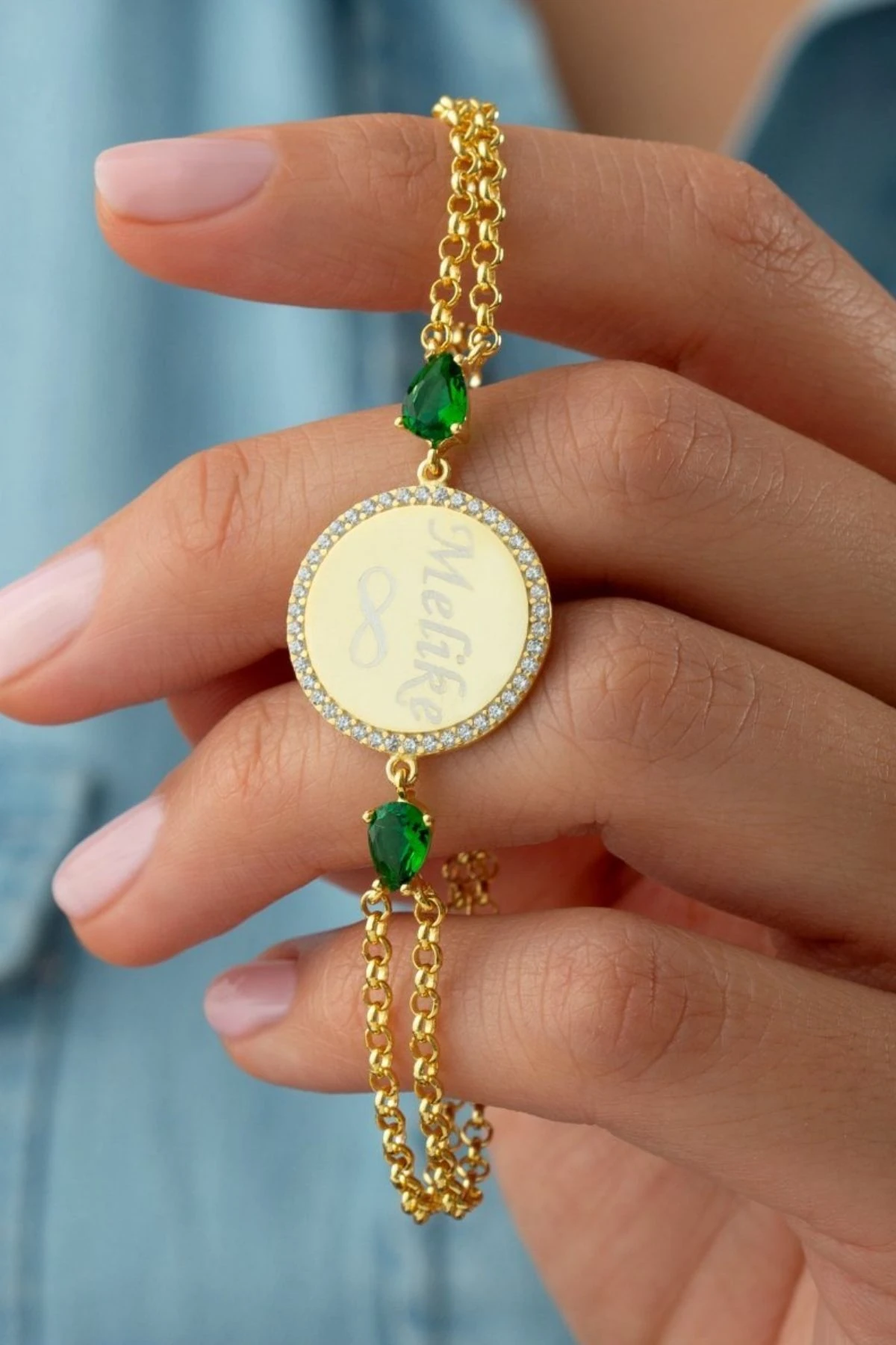 Gümüş Isimli Taşlı Halka Bileklik