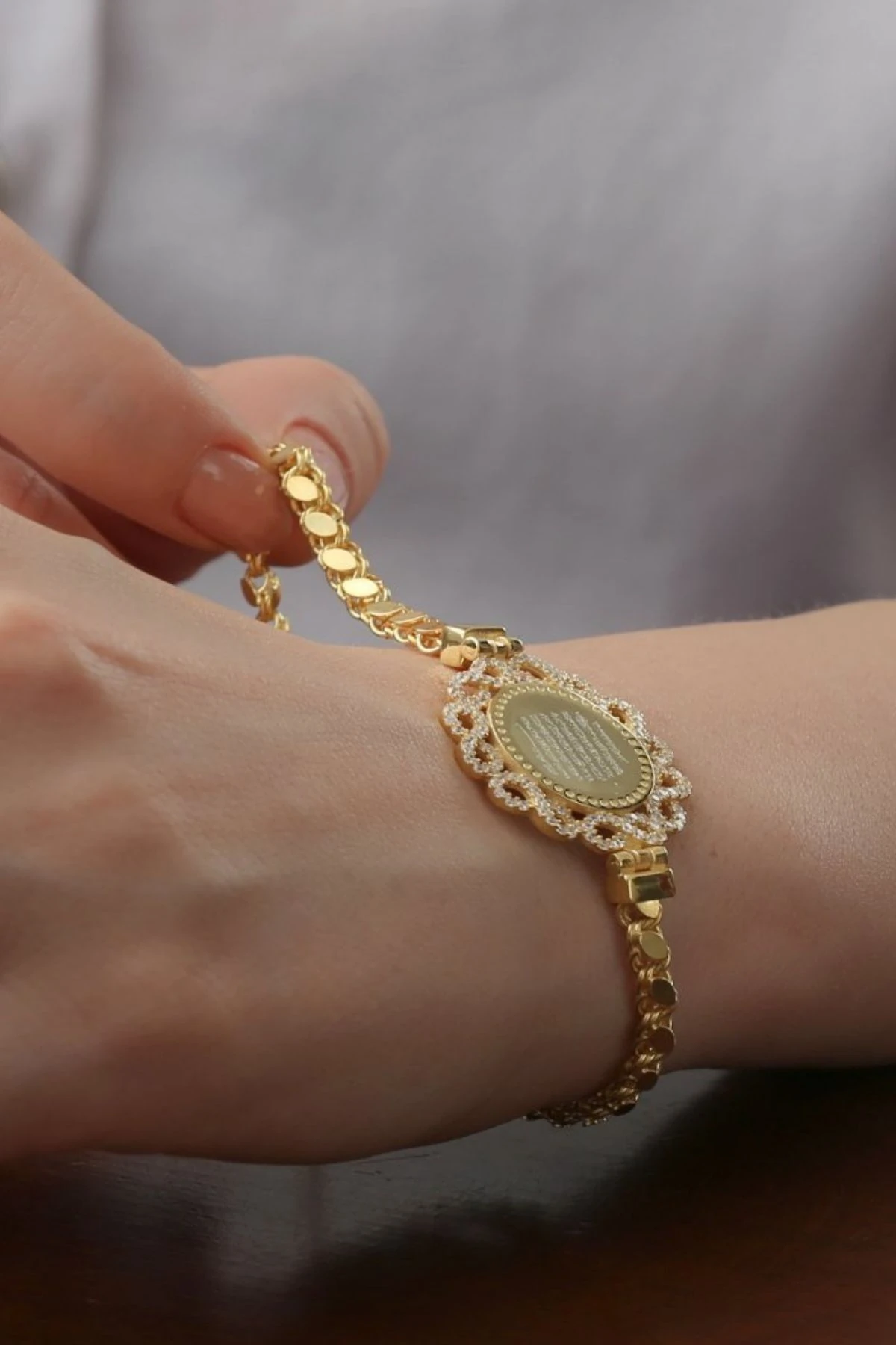 Gümüş Ayetel Kürsi Yazılı Bileklik