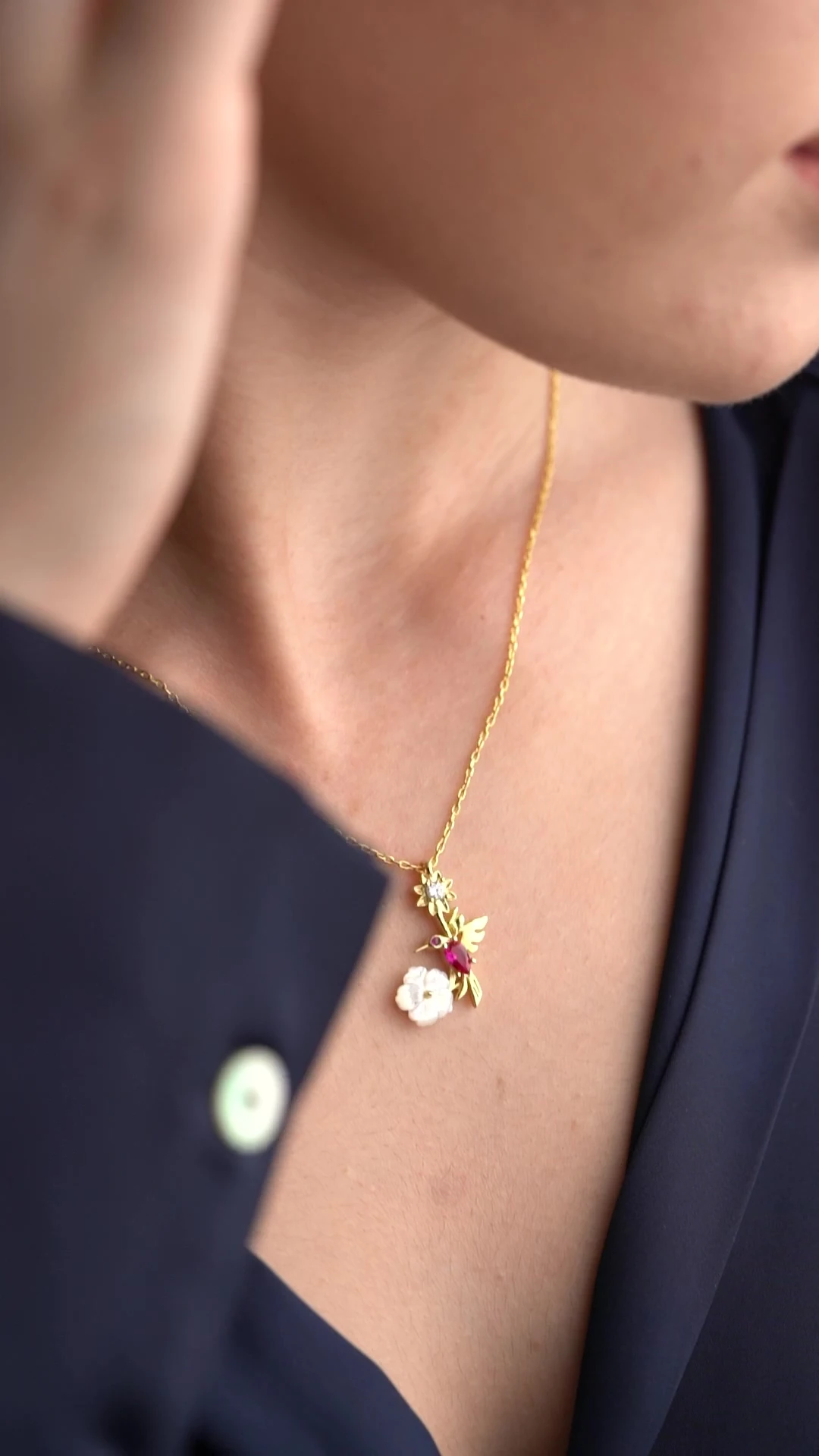 Gümüş Sedefli Arı Kuşu Kolye Küpe Seti