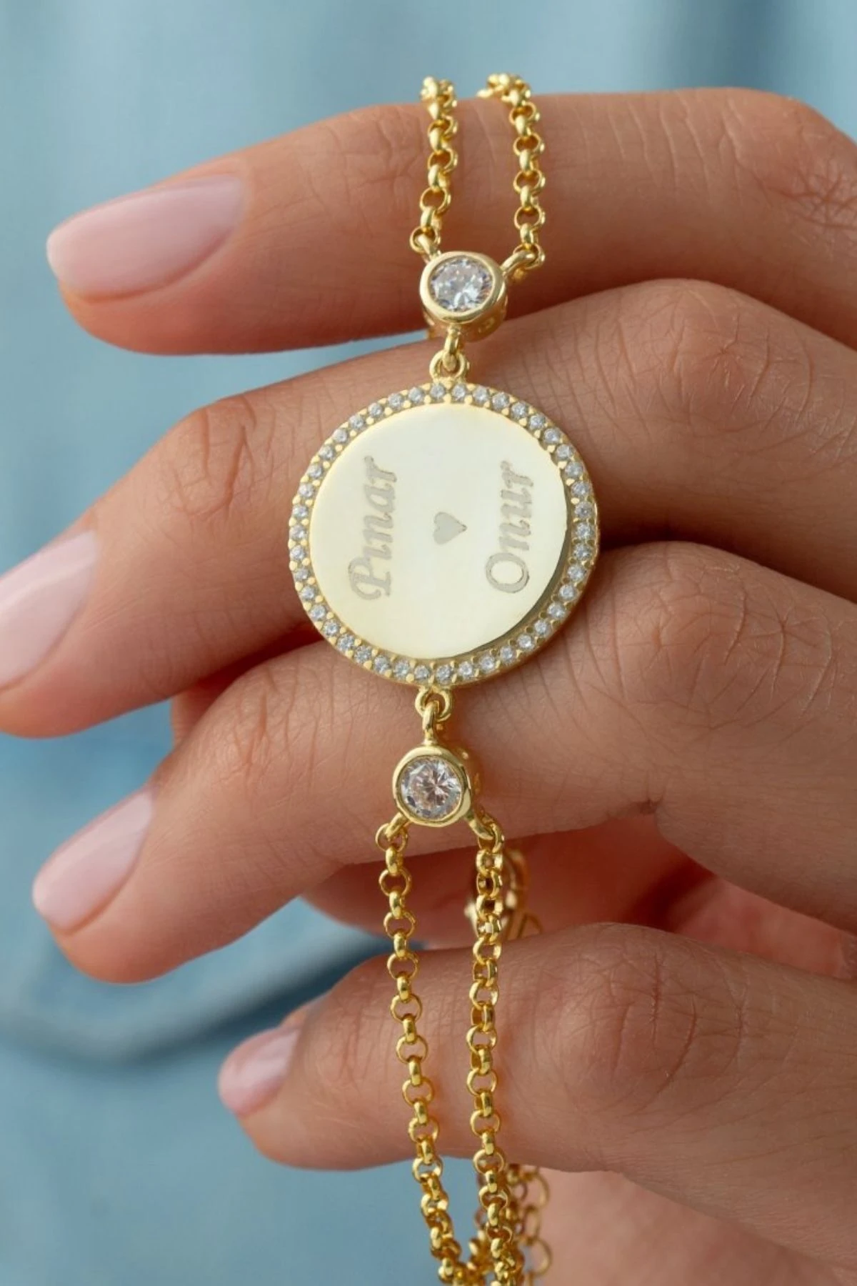 Gümüş Isimli Taşlı Plaka Bileklik