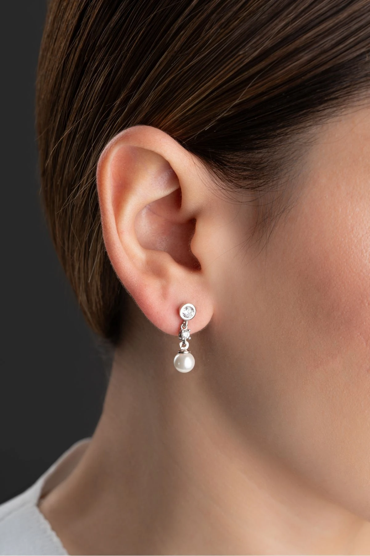 Gümüş Tektaşlı İnci Küpe